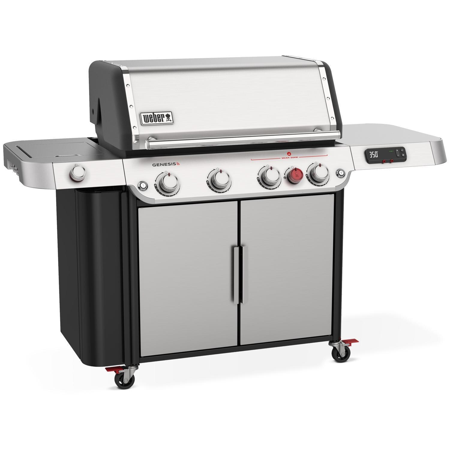 Weber GENESIS 36800001 SPX-435 Propane Gas Smart Grill with Sear Burner & Side Burner - Stainless Steel - Left-Side Angled View - White Background thumbnail