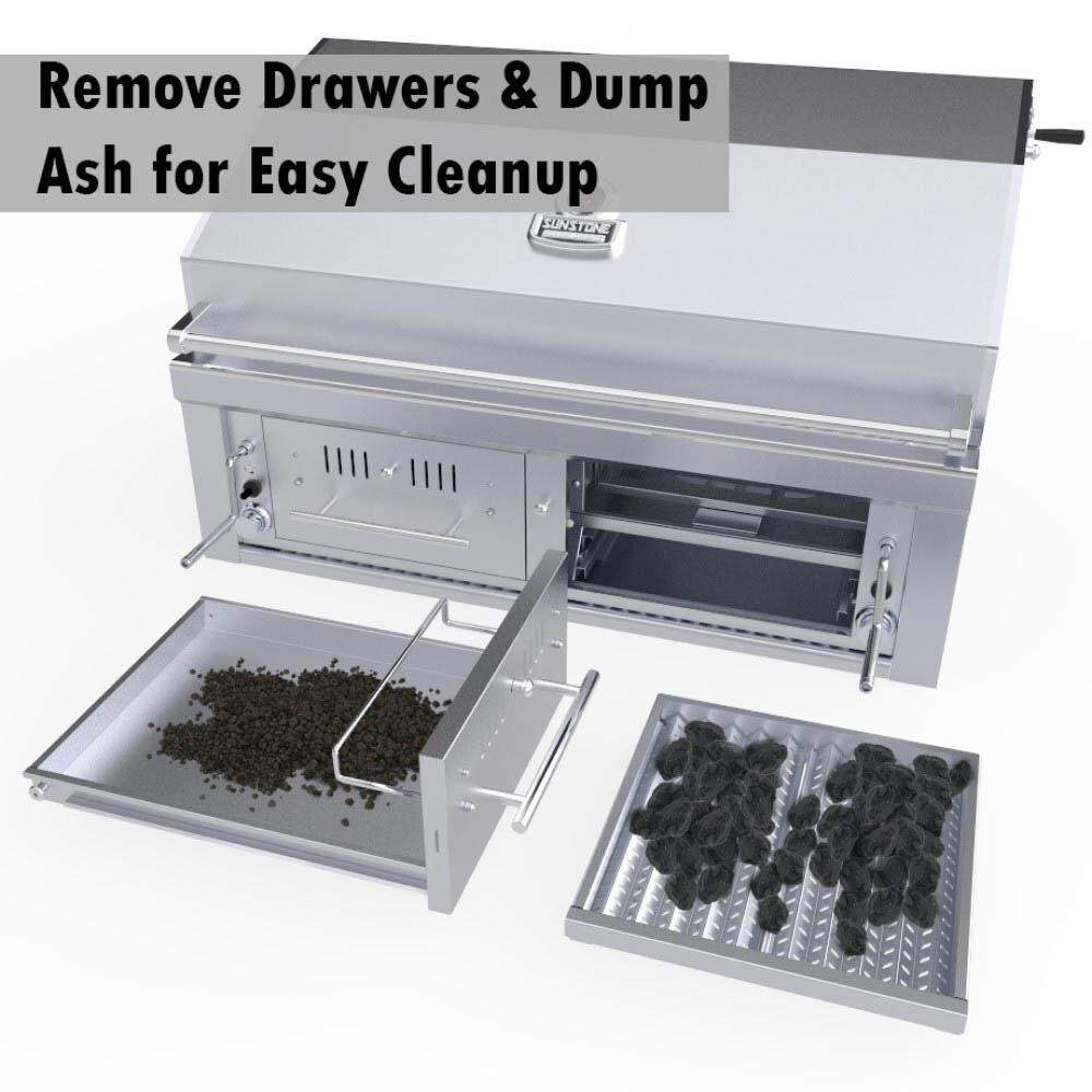 Sunstone EMCHDZ42-NG Series 42 Inch Natural Gas Hybrid Dual Zone Charcoal/Wood Burning Grill - Removed Drawers thumbnail