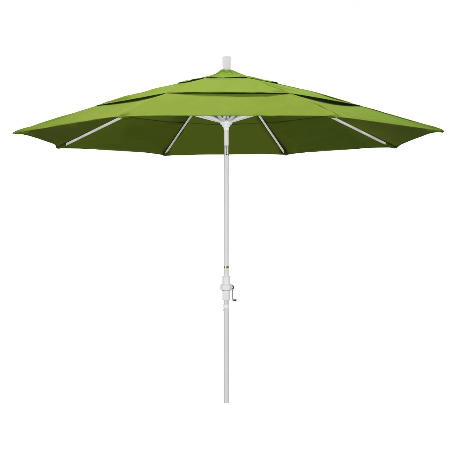California Umbrella 11 Ft. Octagonal Aluminum Collar Tilt Patio Umbrella W/ Crank Lift & Aluminum Ribs - Matted White Frame / Sunbrella Canvas Macaw Canopy
