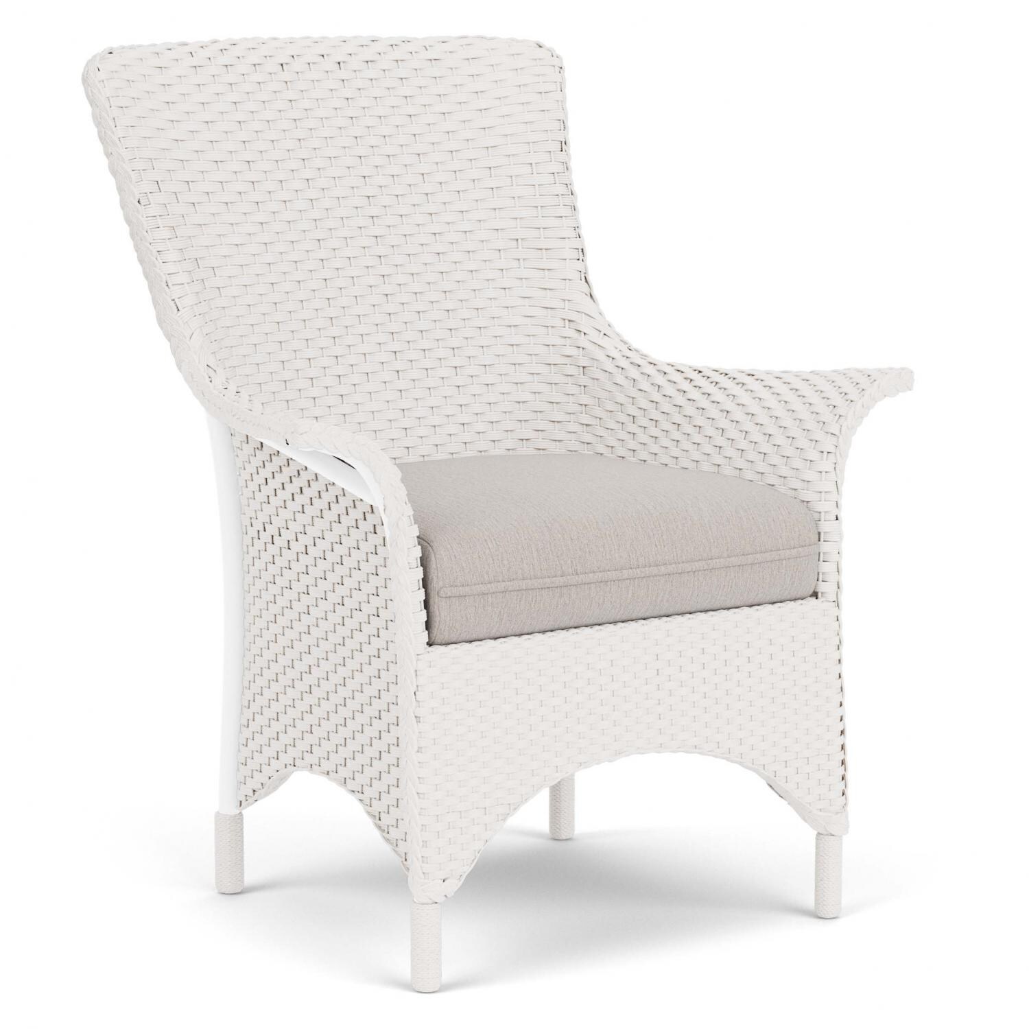 Lloyd Flanders Mandalay Dining Armchair in White Finish with Remy Cloud fabric - Angled thumbnail