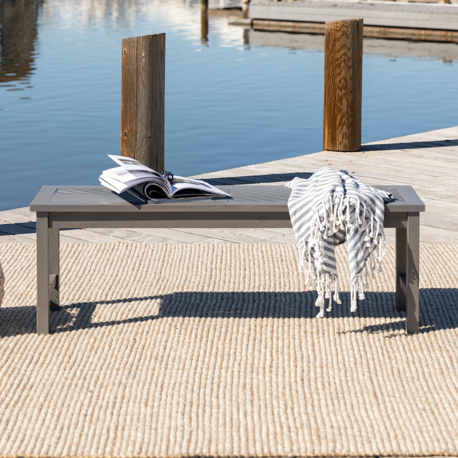 Ultimate Patio Wishlake 53 Inch Acacia Patio Dining Bench - Gray Wash thumbnail