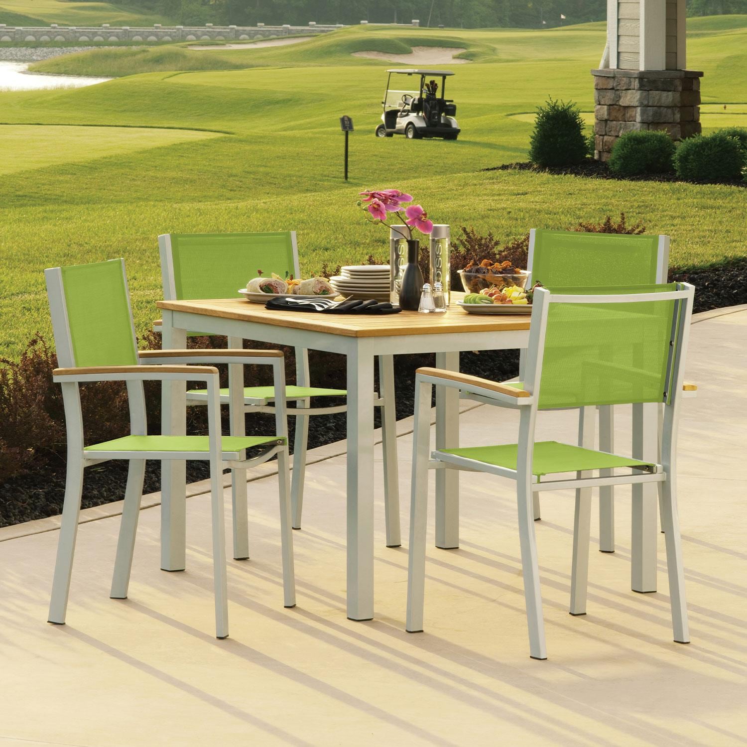 Travira 5 Pc Powder-Coated Aluminum Dining Set in Go Green/Natural/Flint By Oxford Garden - On Golf Course - Lifestyle thumbnail