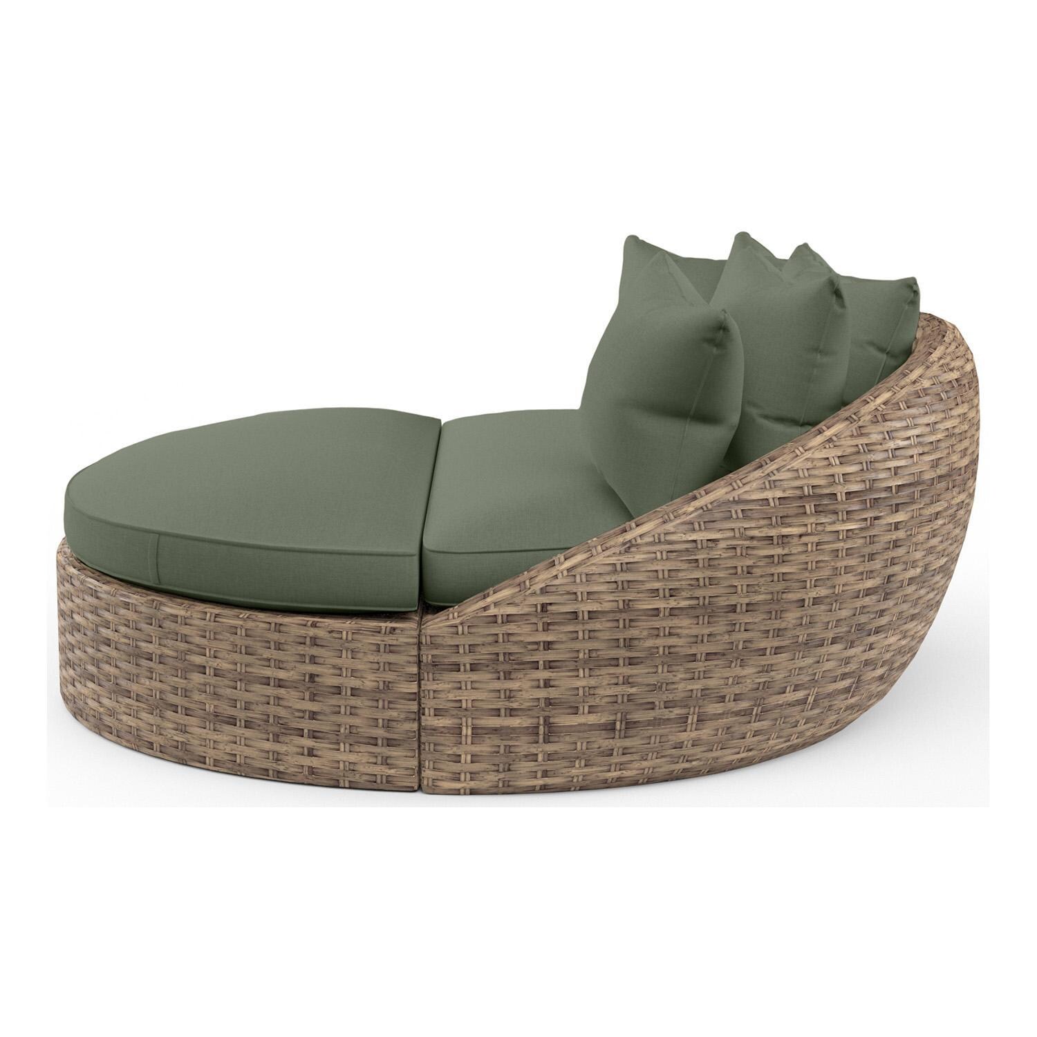 Havana Round Wicker Daybed in Tobacco/Cast Sage Skyline by Sunset West - Side View - White Background thumbnail