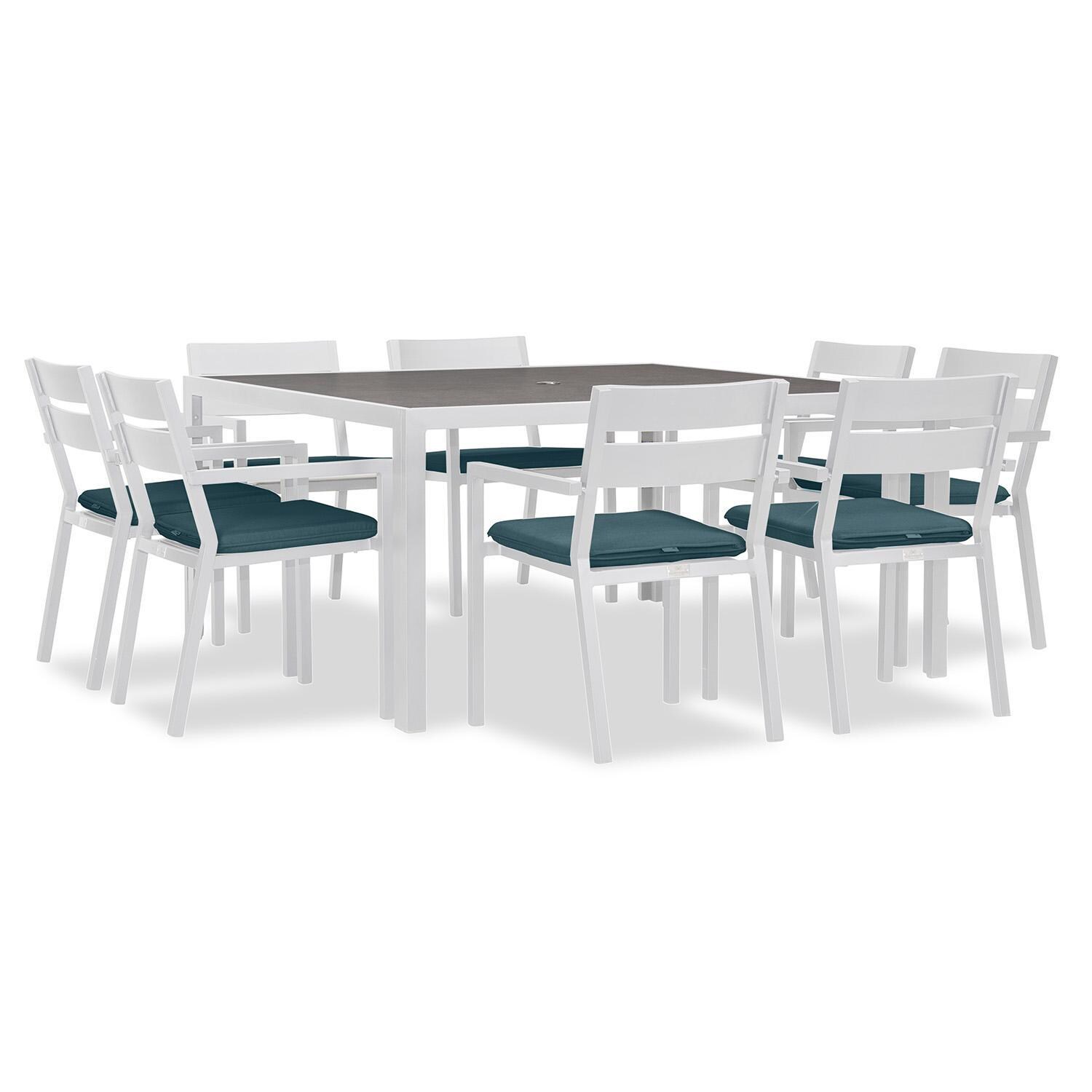 Calm Bay 9 Pc Square Dining Set in White/Cast Lagoon by Lakeview - White Background 2 thumbnail