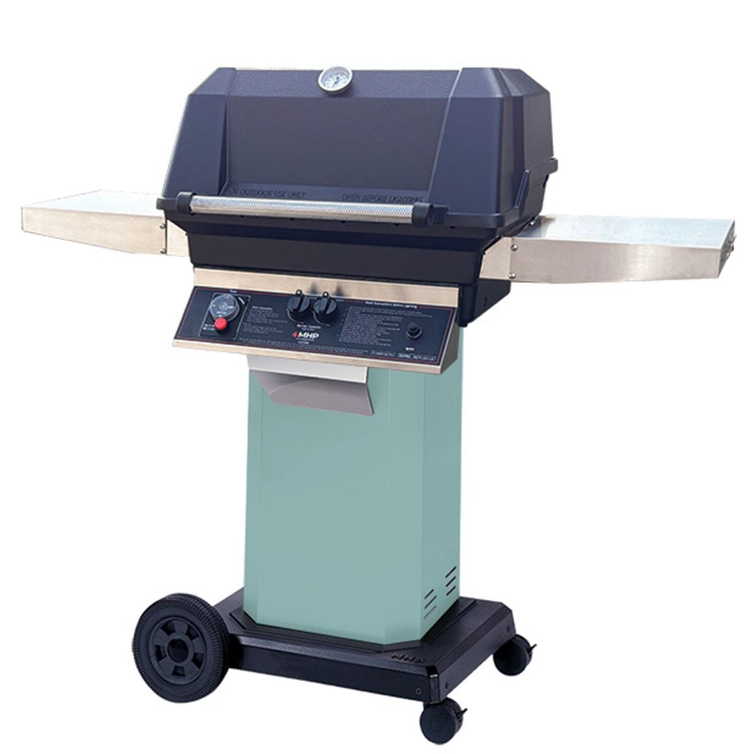 MHP Natural Gas Timer Grill w/ Aqua Fire Grill Column & Portable Base w/ Locking Casters