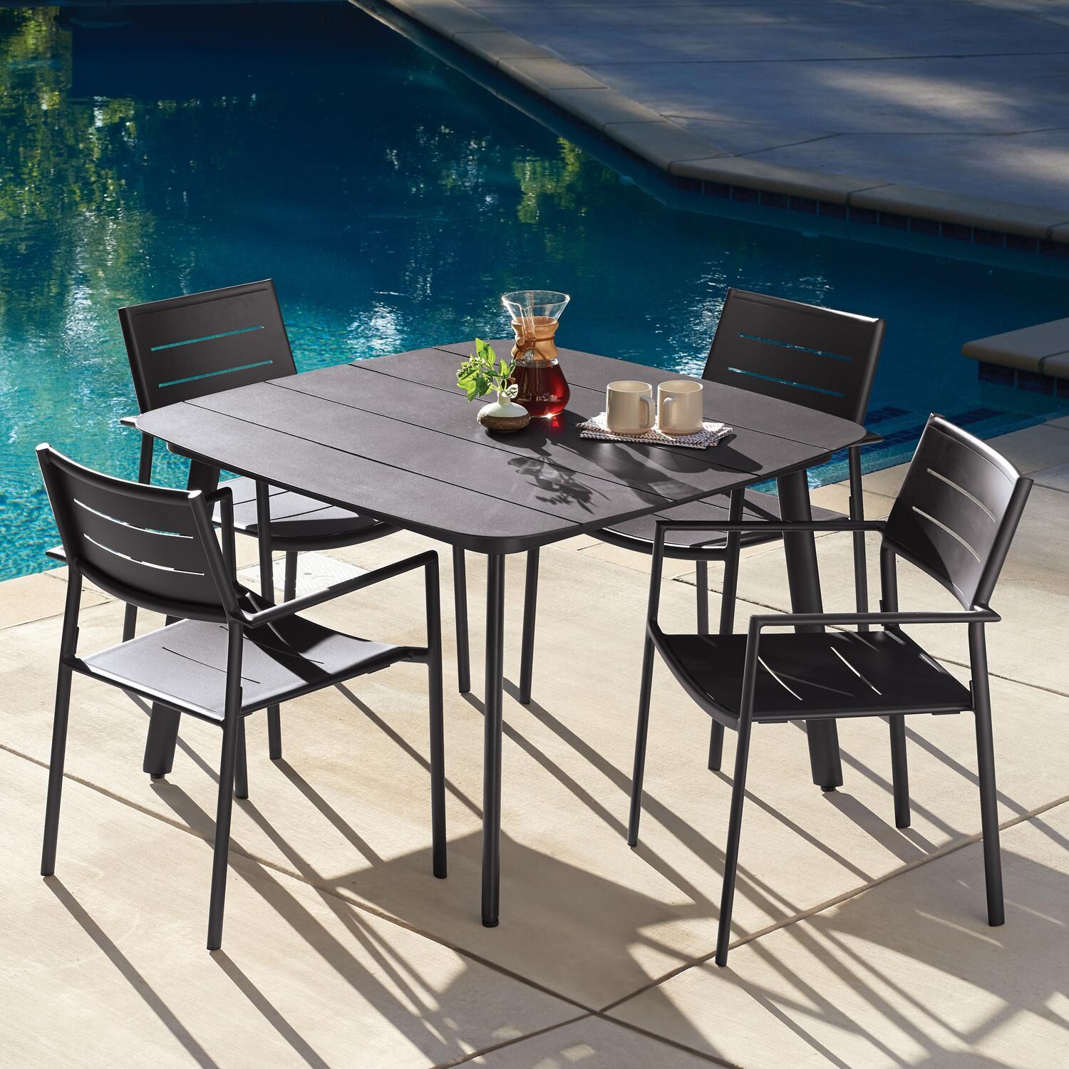 Oxford Garden Eiland 4 Pc Aluminum Dining Chair in Carbon - Poolside thumbnail