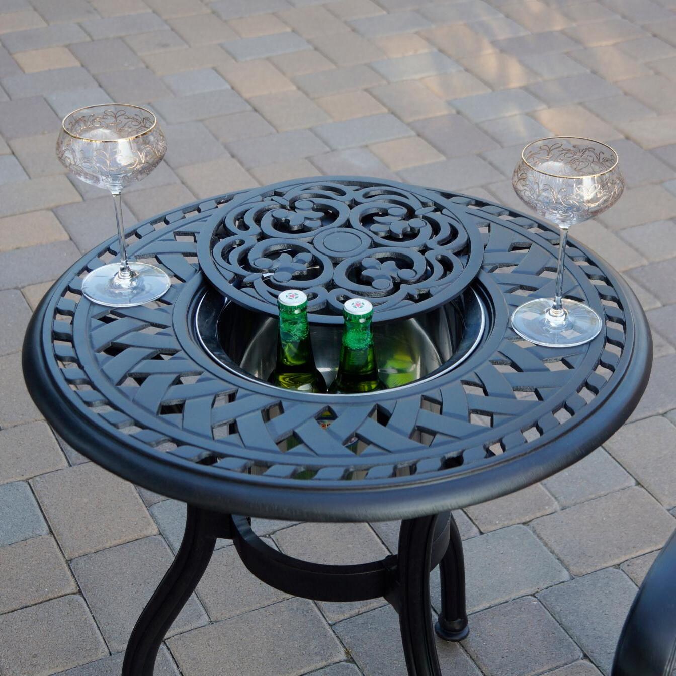 Darlee Santa Barbara 3 Pc Cast Aluminum Bistro Set w/ 24 Inch Series 60 Ice Bucket End Table - End Table, Top Detail - Lifestyle thumbnail