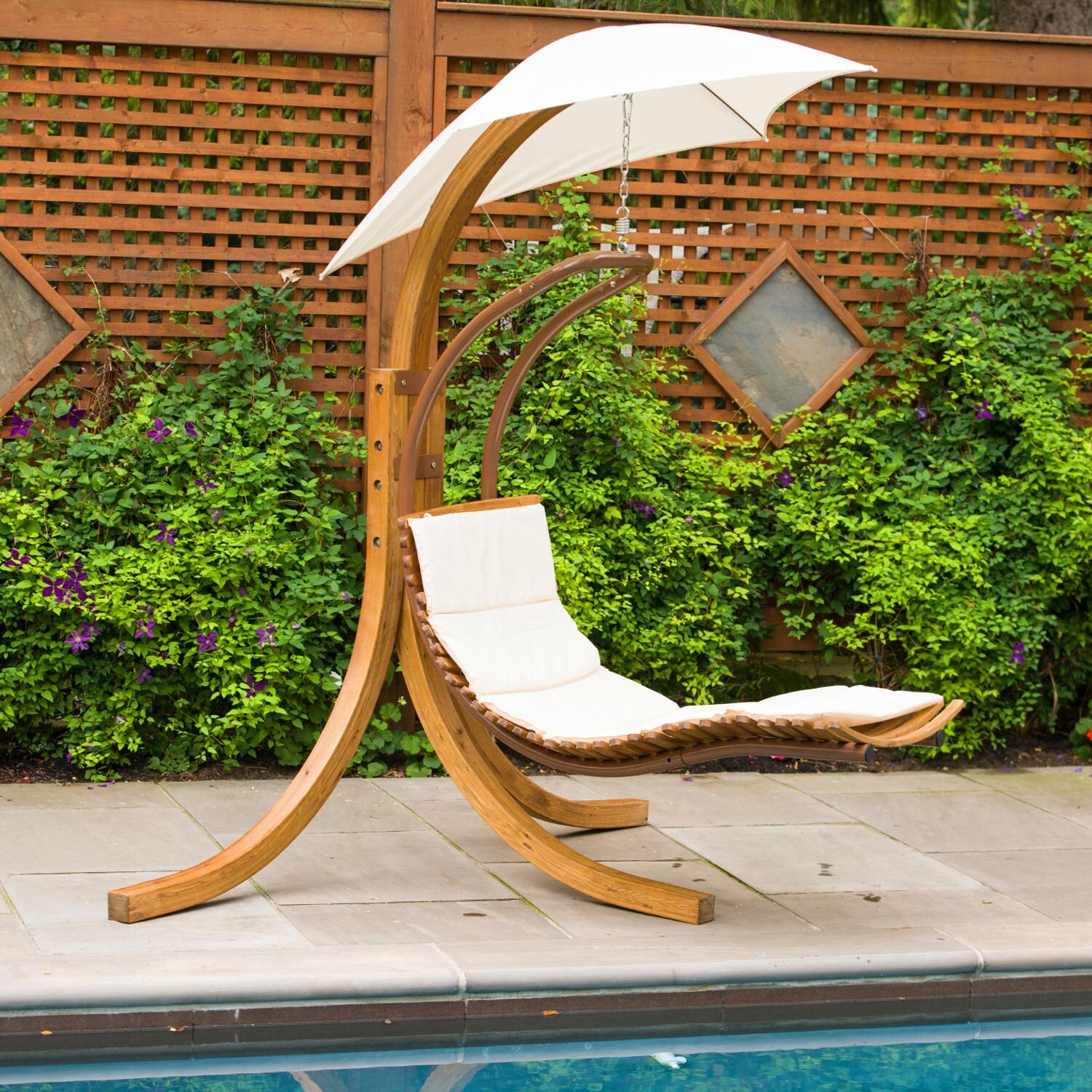 Leisure Season Sling Patio Swing Chaise Lounge With Umbrella - By the Pool thumbnail