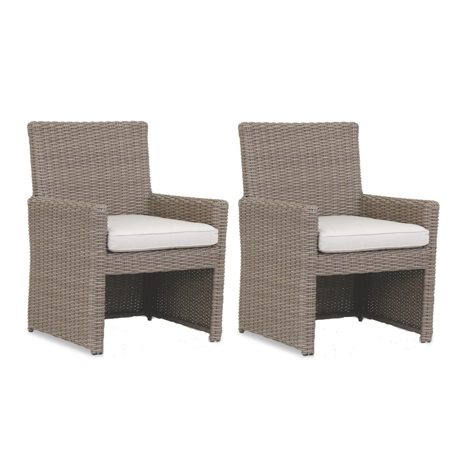 Coronado 2 Piece Wicker Patio Dining Arm Chair Set W/ Sunbrella Canvas Flax Cushions By Sunset West thumbnail
