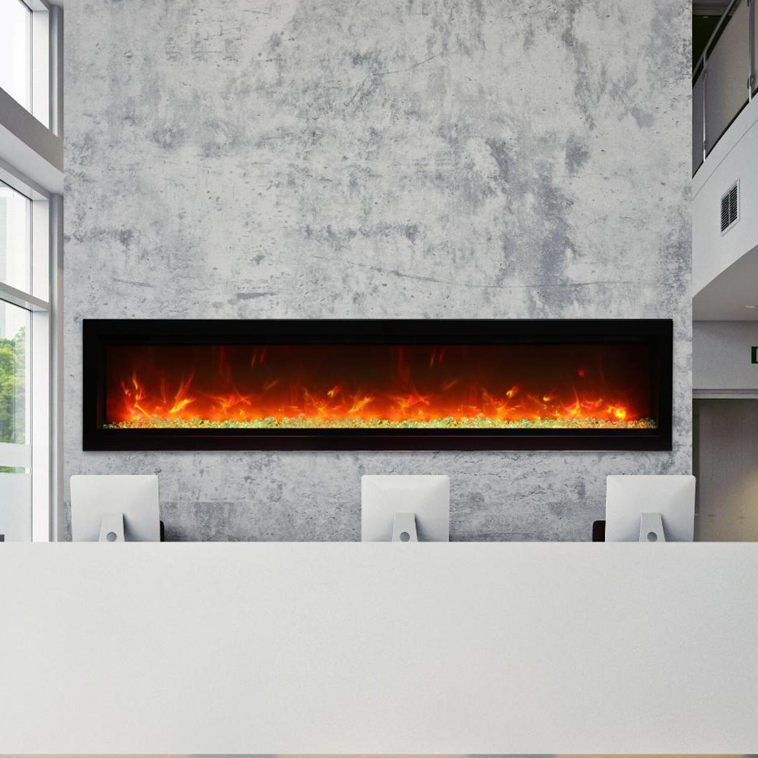 Amantii Symmetry Series Built-In 74-Inch Electric Fireplace with Black Steel Surround - ICE Media Kit - Indoor/Outdoor - SYM-74-B - Lifestyle thumbnail