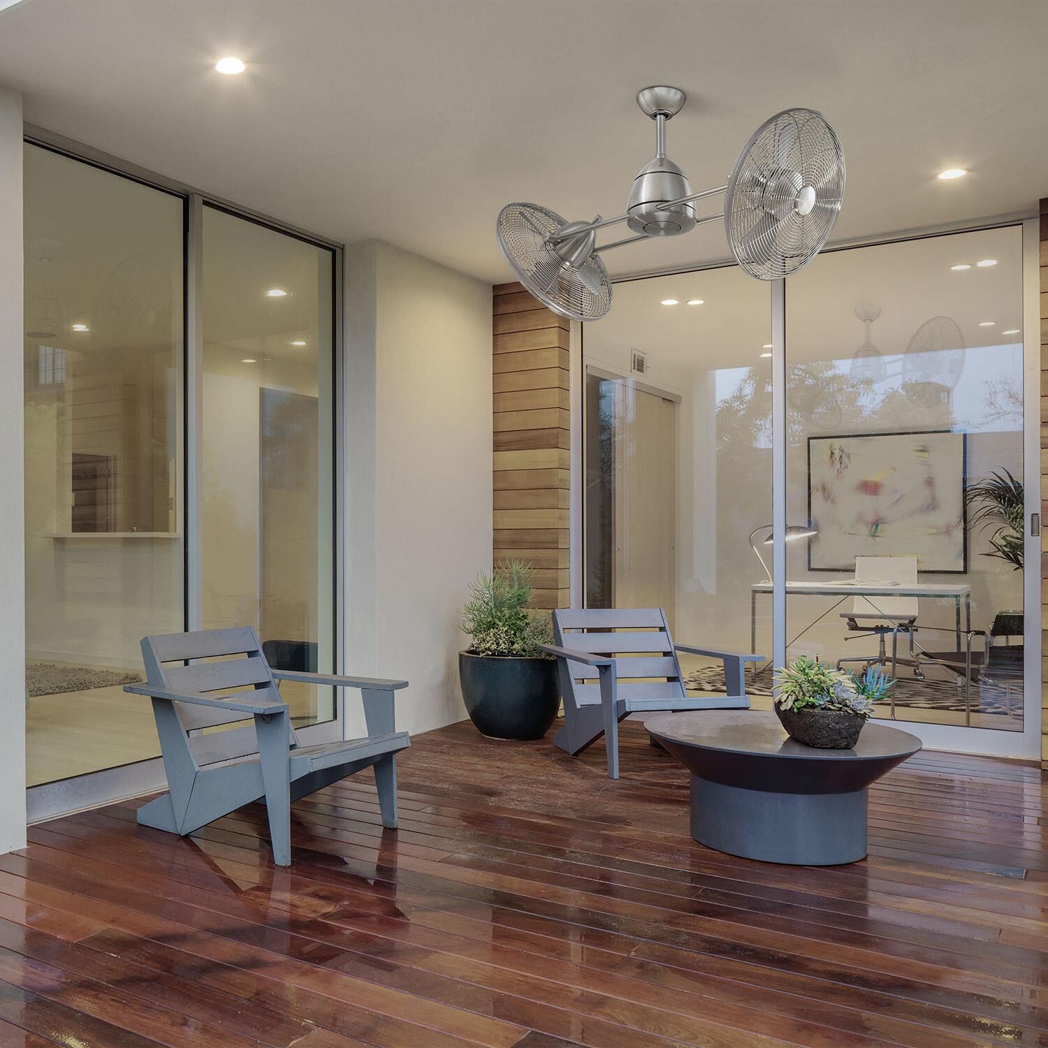 Minka-Aire F402L-BNW Gyro Wet 42-Inch LED Twin Turbofan in Brushed Nickel Finish w/ Integrated Schoolhouse Globe Light - Lifestyle thumbnail