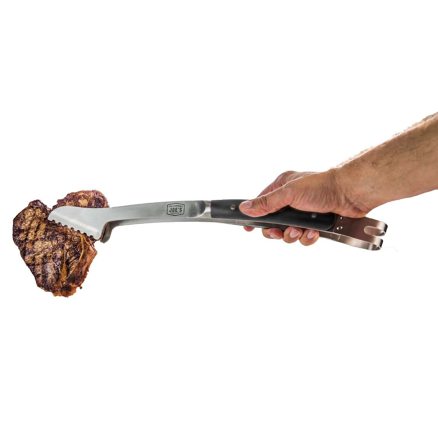 Oklahoma Joe's 7826131R06 Blacksmith 2 Pc Spatula & Tong Set - Tongs In Use - White Background thumbnail