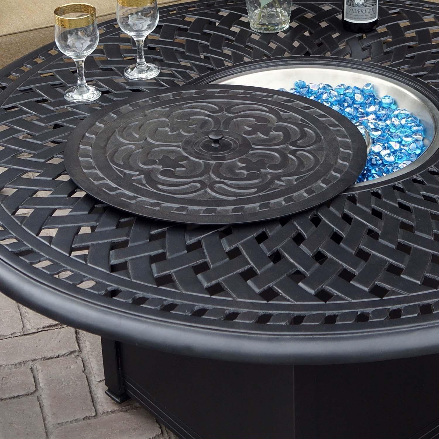 Santa Anita 5 Pc Cast Aluminum Seating Set Fire Pit in Antique Bronze/Heather Beige by Darlee - Detail thumbnail