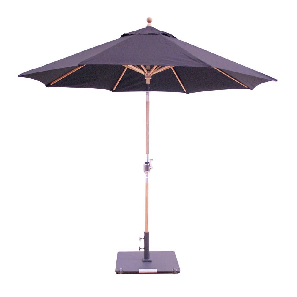 Galtech 9 Ft. Octagonal Teak Patio Market Umbrella W/ Crank Lift And Rotational Tilt - Sunbrella Canvas Black Canopy