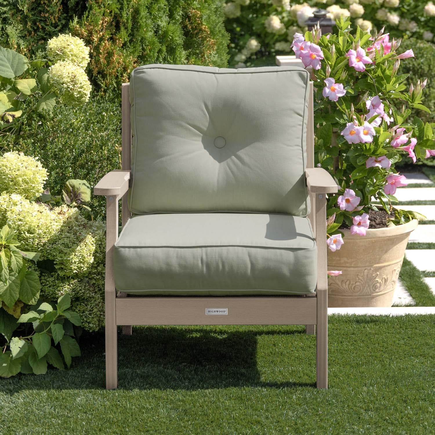 Blushing Bay Recycled Plastic Club Chair in Canvas Seasalt/Woodland Brown by Lakeview Outdoor Designs - Lifestyle thumbnail