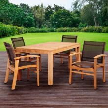 Amazonia Devlin 4-Person Sling Patio Dining Set With Teak Table