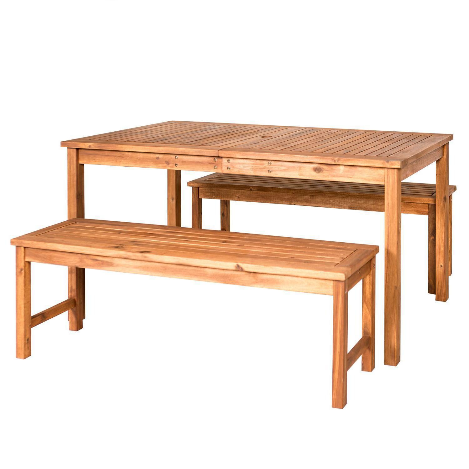 Ultimate Patio Horizon Way 3 Piece Brown Acacia Patio Dining Set - Angled View thumbnail