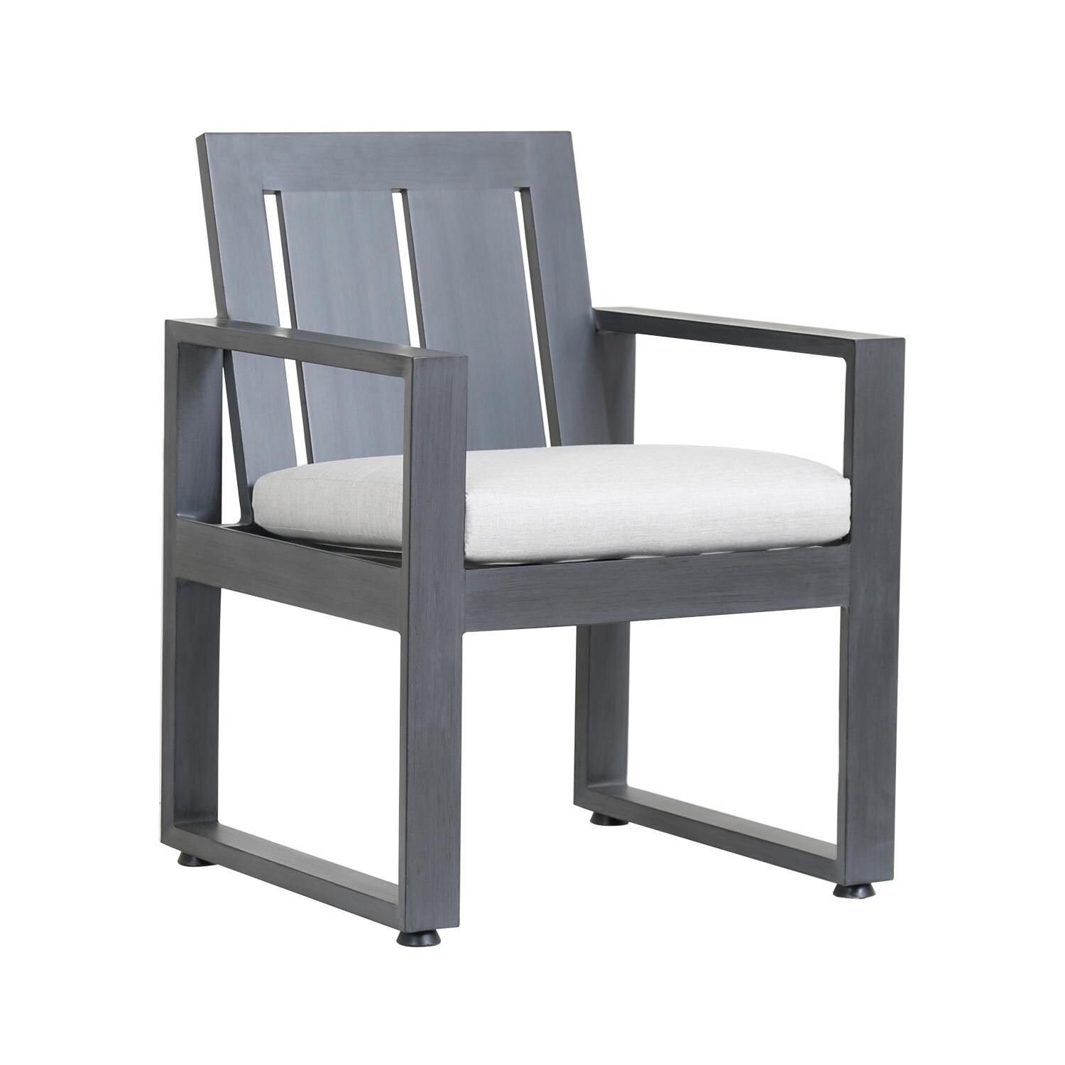 Redondo Aluminum Patio Dining Arm Chair W/ Sunbrella Cast Silver Cushion By Sunset West - White Background thumbnail