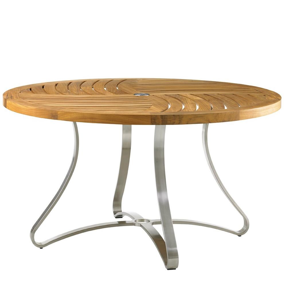 Tommy Bahama 3401-870 Tres Chic Stainless Steel Patio 54 Inch Dining Table w/ Teak Top thumbnail
