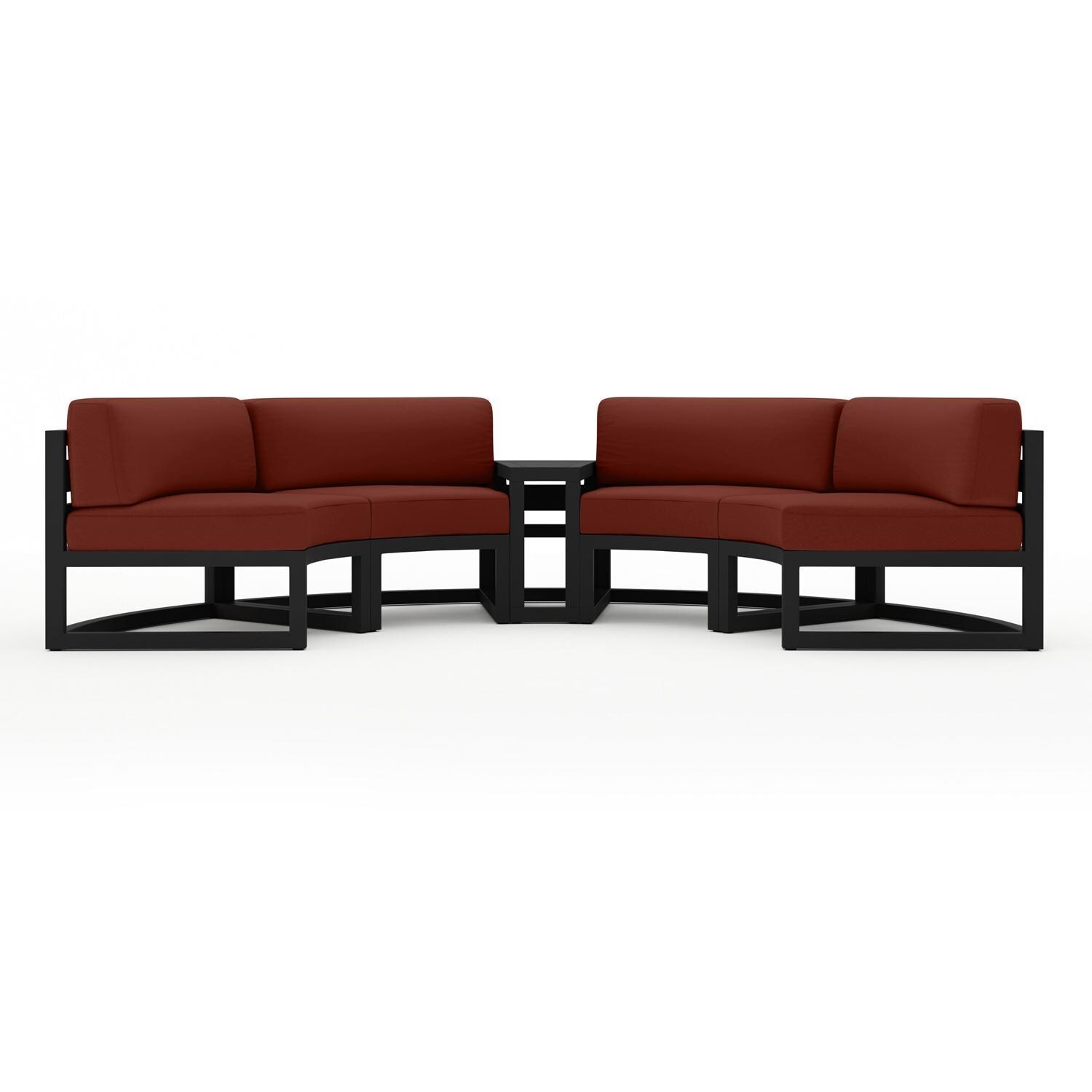 Lakeview MSTYCV-BK-3CSEC-HN Misty Cove 3 Pc Aluminum Curve Sectional Set in Black w/Wedge End Table & Canvas Henna Cushions by Lakeview Outdoor Designs - Set - Front View - White Background thumbnail