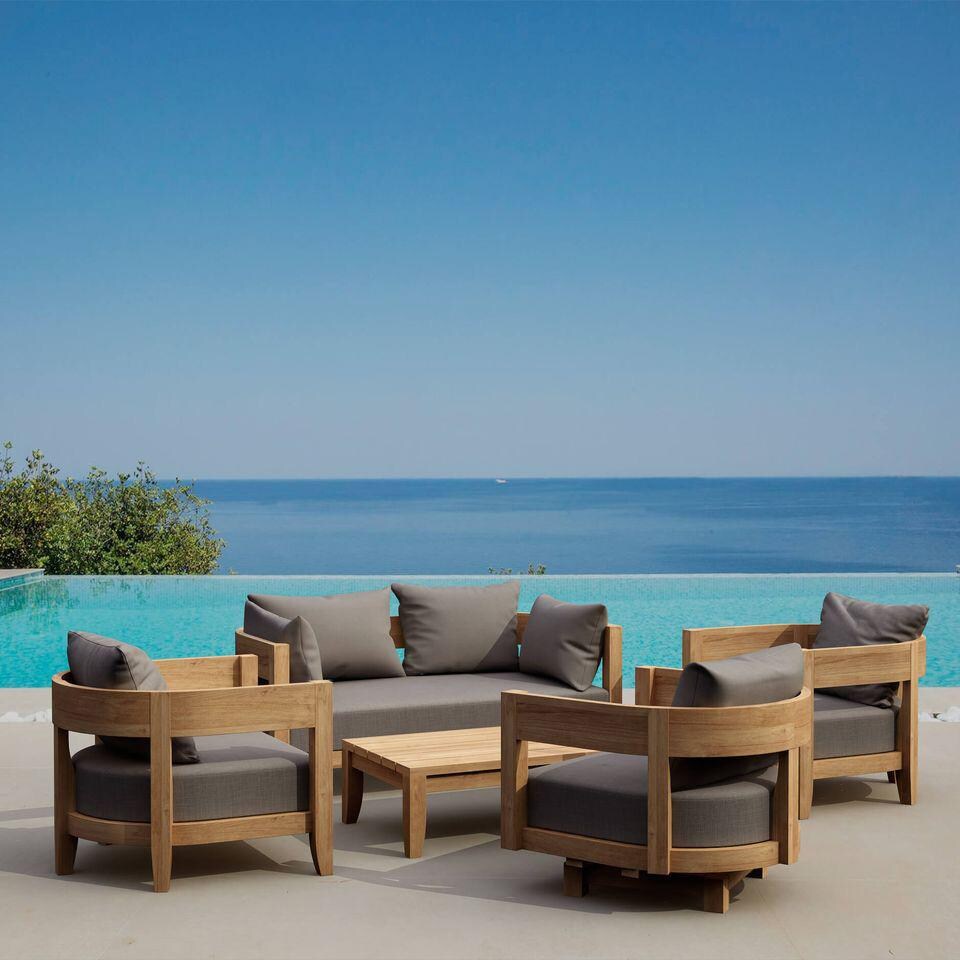 Avondale 5 Pc Teak Seating Set Swivel in Cast Slate by Lakeview Outdoor Designs - Lifestyle thumbnail