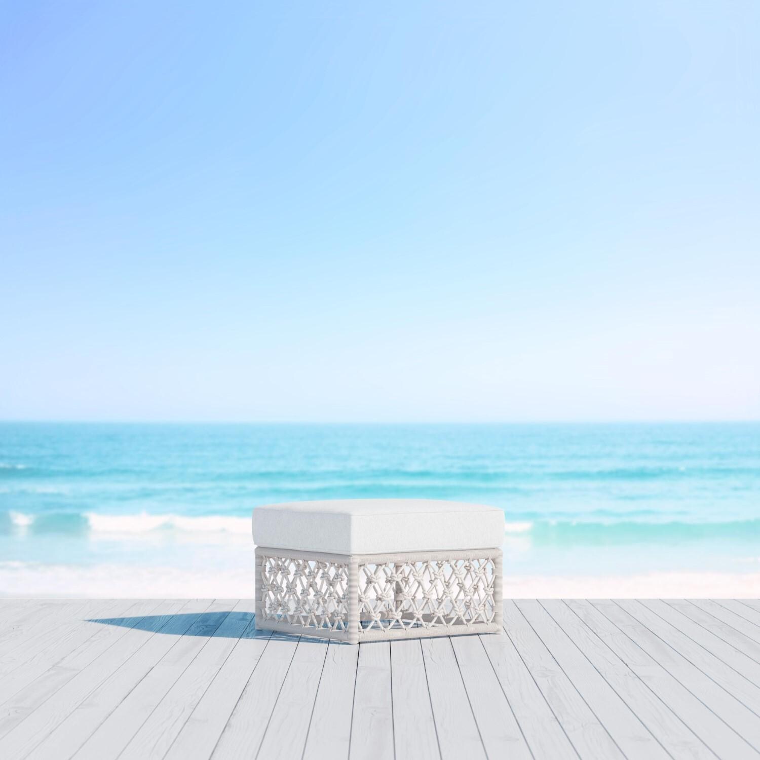 Azzurro Living AME-R06OT-CU Amelia Woven Rope Ottoman in Sand/Cloud - Hero - Lifestyle thumbnail