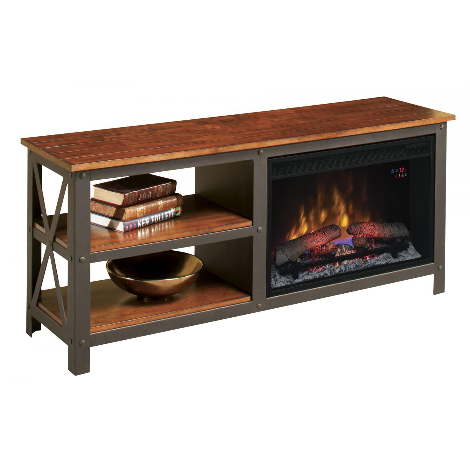 Classicflame Grainger 55 Inch Electric Fireplace Media Console With Traditional Log Set Old World Brown 26ef031grp