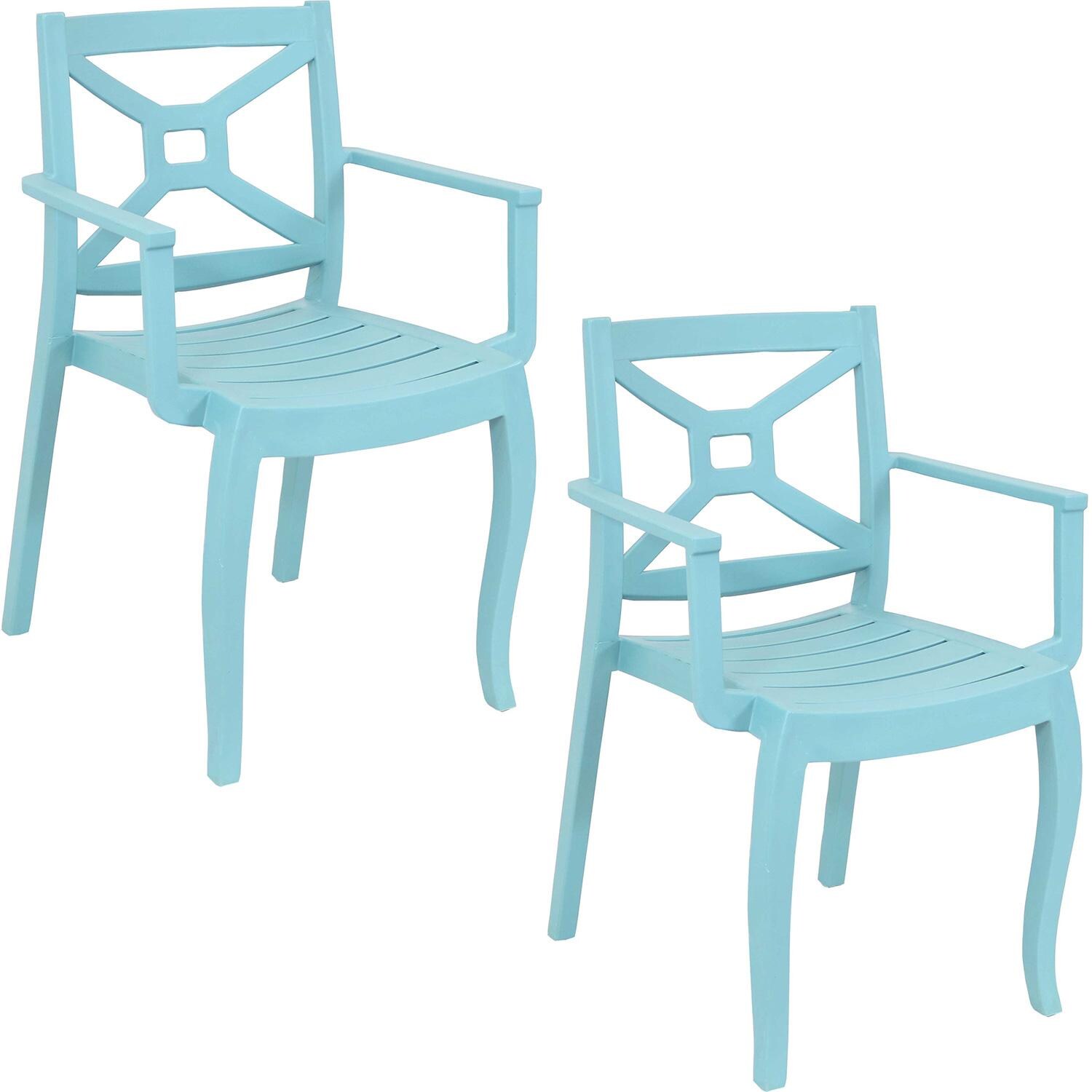 Sunnydaze Decor Tristana Plastic Outdoor Arm Chair - Set of 2 - Spring Blue - RBW-273-2PK image
