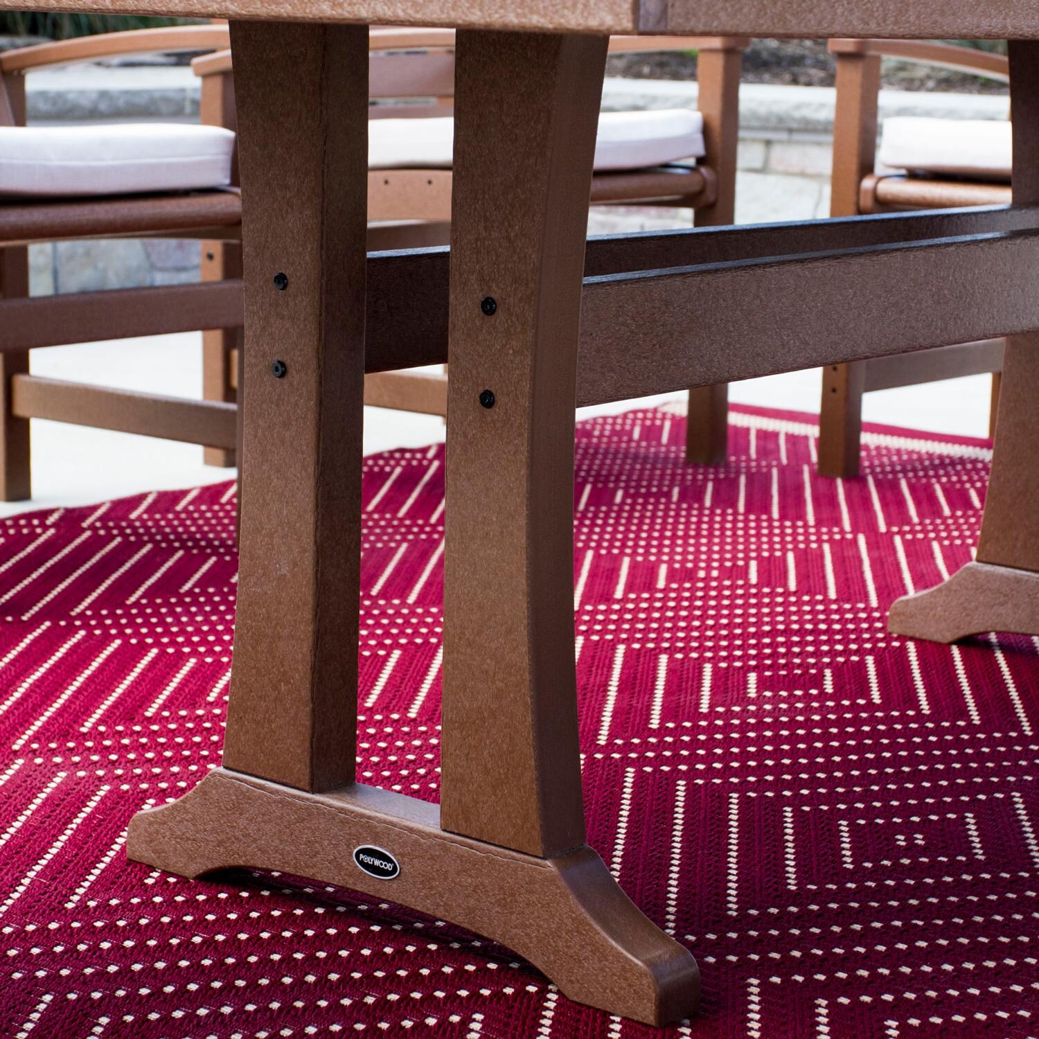 POLYWOOD 37 X 72-Inch Farmhouse Trestle Dining Table - Slate Grey - Table Leg Detail (Teak Finish Shown) thumbnail