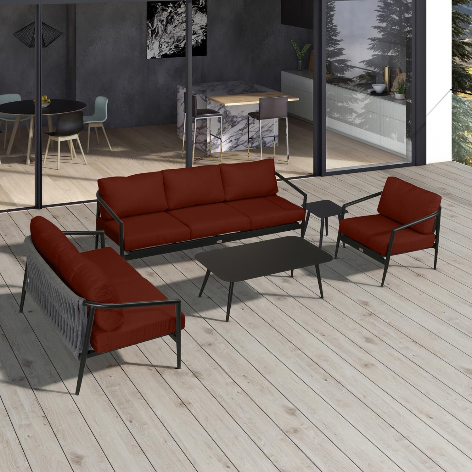 Lakeview Midnight Cove 5 Pc Aluminum Sofa Seating Set in Black/Carbon/Canvas Henna - Top - Lifestyle thumbnail