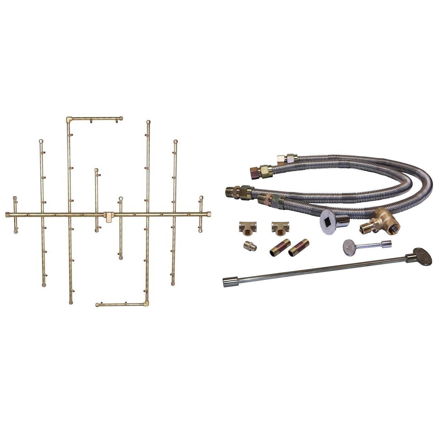 Warming Trends 38 1/4 X 34 1/2 CROSSFIRE Brass Natural Gas/Propane Burner & Double Flex Line Kit - White Background thumbnail