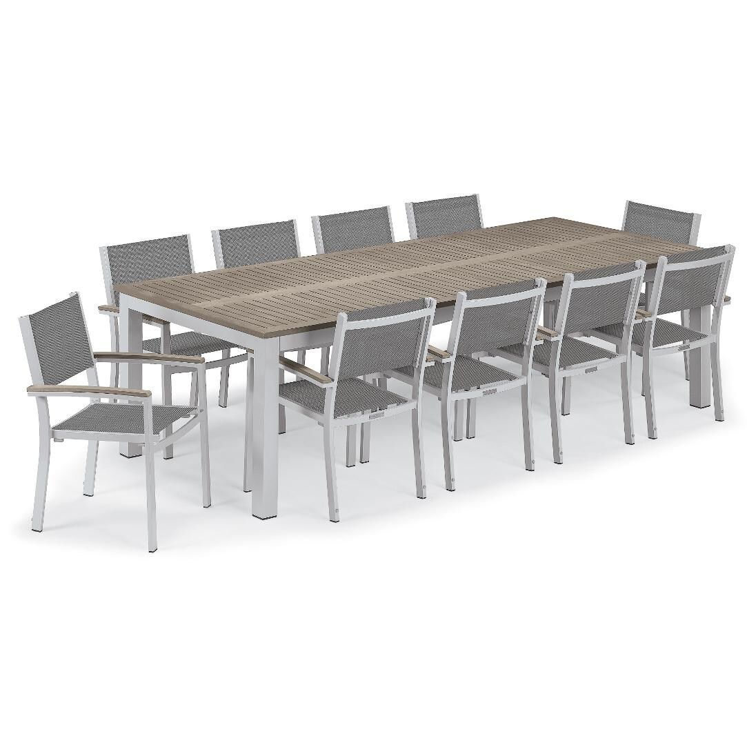 Travira 11 Piece Aluminum Patio Dining Set W/ 103 X 42 Inch Table and Tekwood Vintage Tabletop By Oxford Garden - Titanium Sling thumbnail