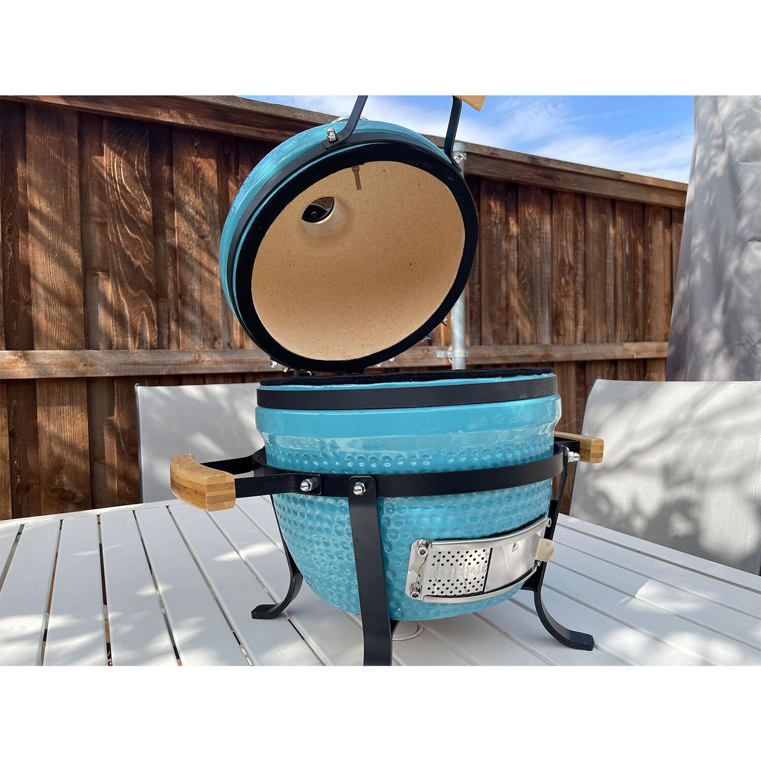 Lifesmart SCS-PK13TQ Turquoise Pack-N-Go 10-Inch Portable Ceramic Kamado Grill - Lifestyle 2 thumbnail