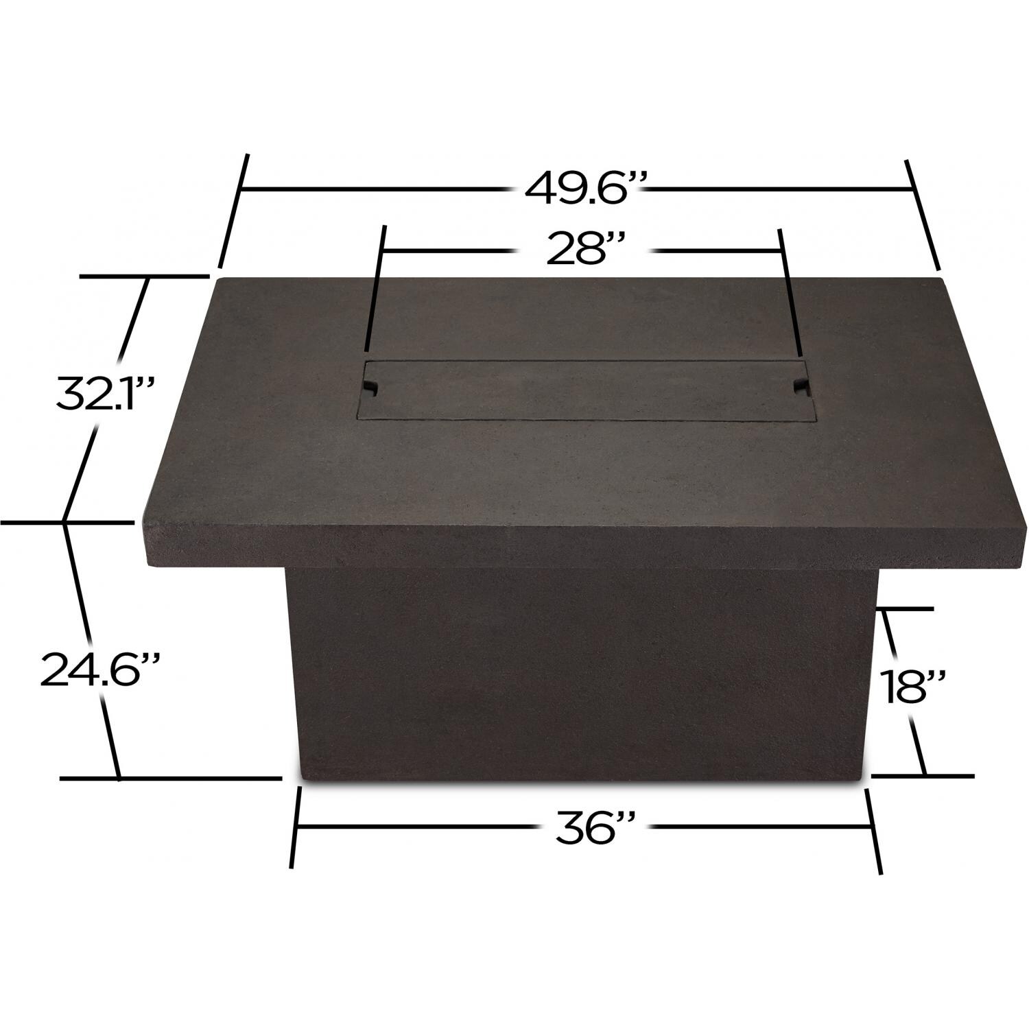 Real Flame Ventura LP Fire Pit Chat Table - Rectangle - Dims - Kodiak Brown thumbnail