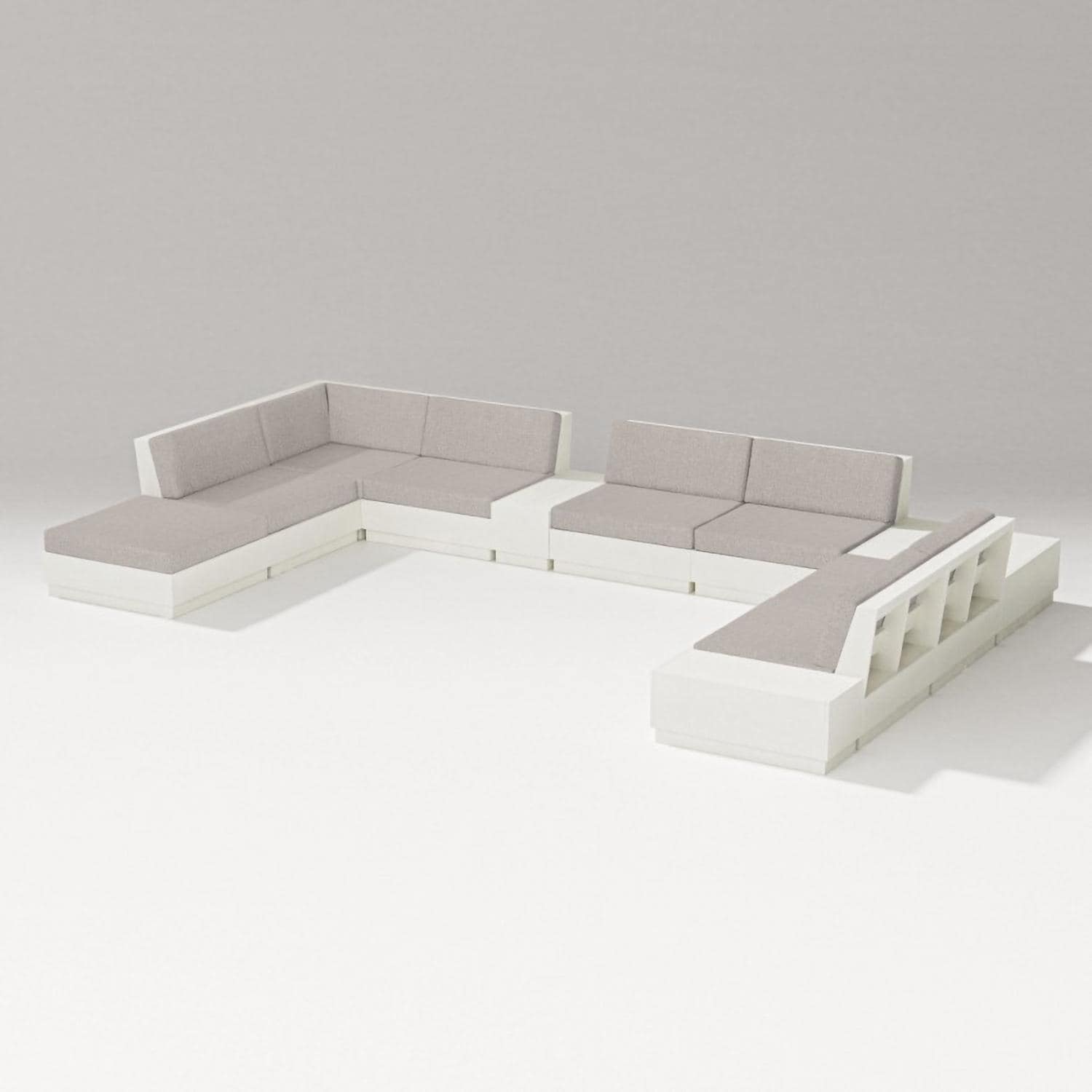 Elevate 11 Pc Recycled Plastic Sectional Seating Set in Vintage White/Weathered Tweed By PW Designer Series - Set - White Background thumbnail