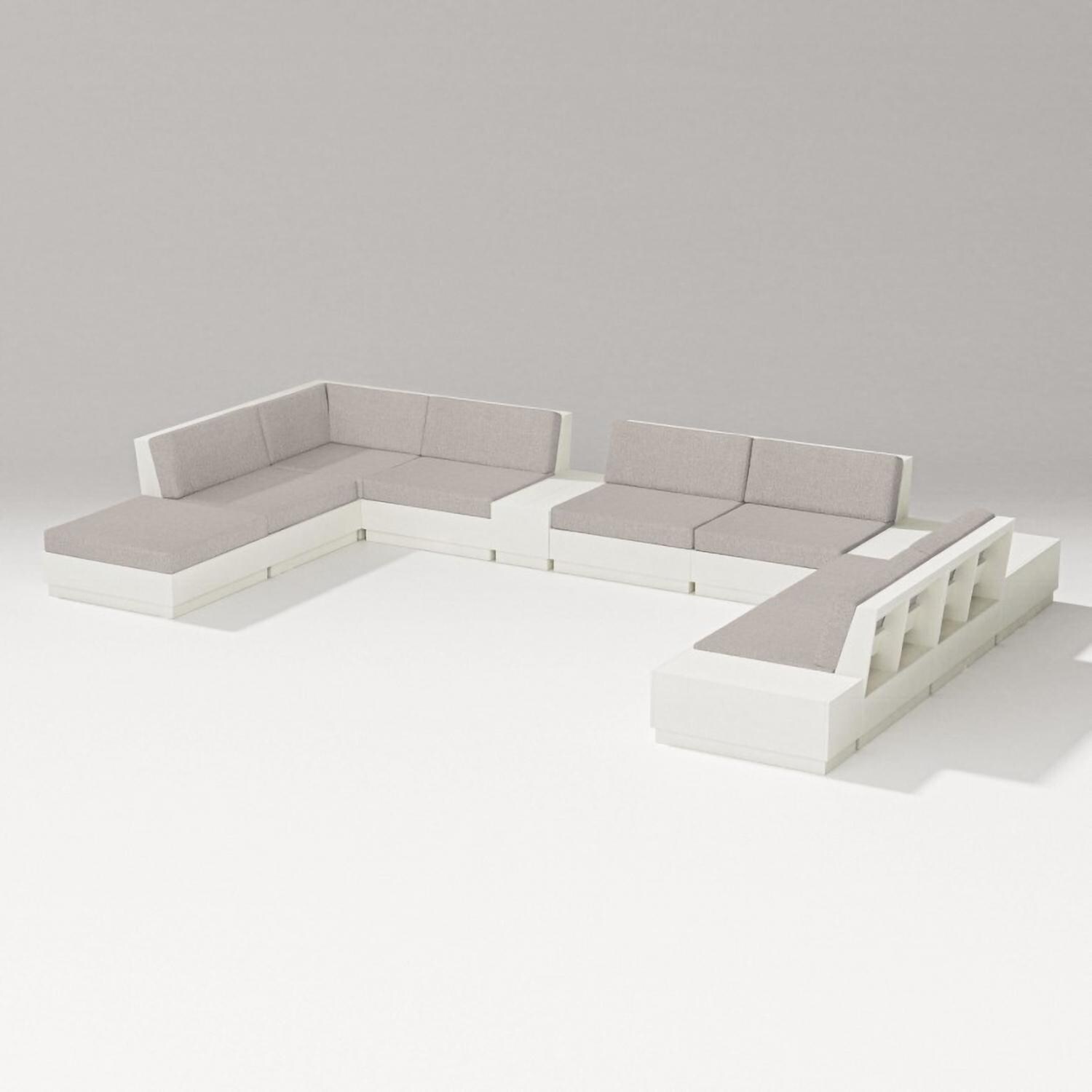 Elevate 11 Pc Recycled Plastic Sectional Seating Set in Vintage White/Weathered Tweed By PW Designer Series - Set - White Background thumbnail