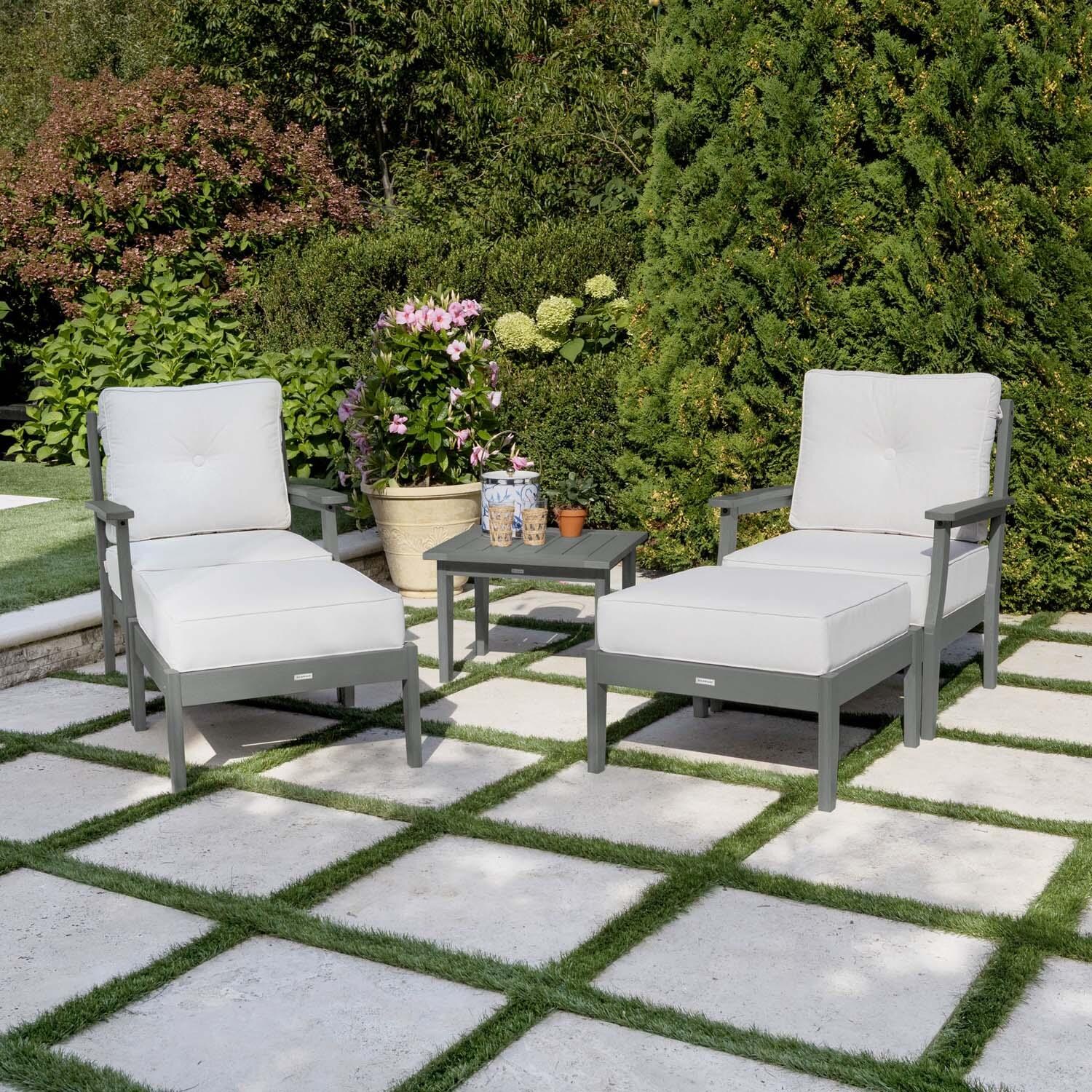 Blushing Bay 5 Pc Recycled Plastic Seating Set in Bliss Linen/Coastal Teak by Lakeview Outdoor Designs - Lifestyle thumbnail