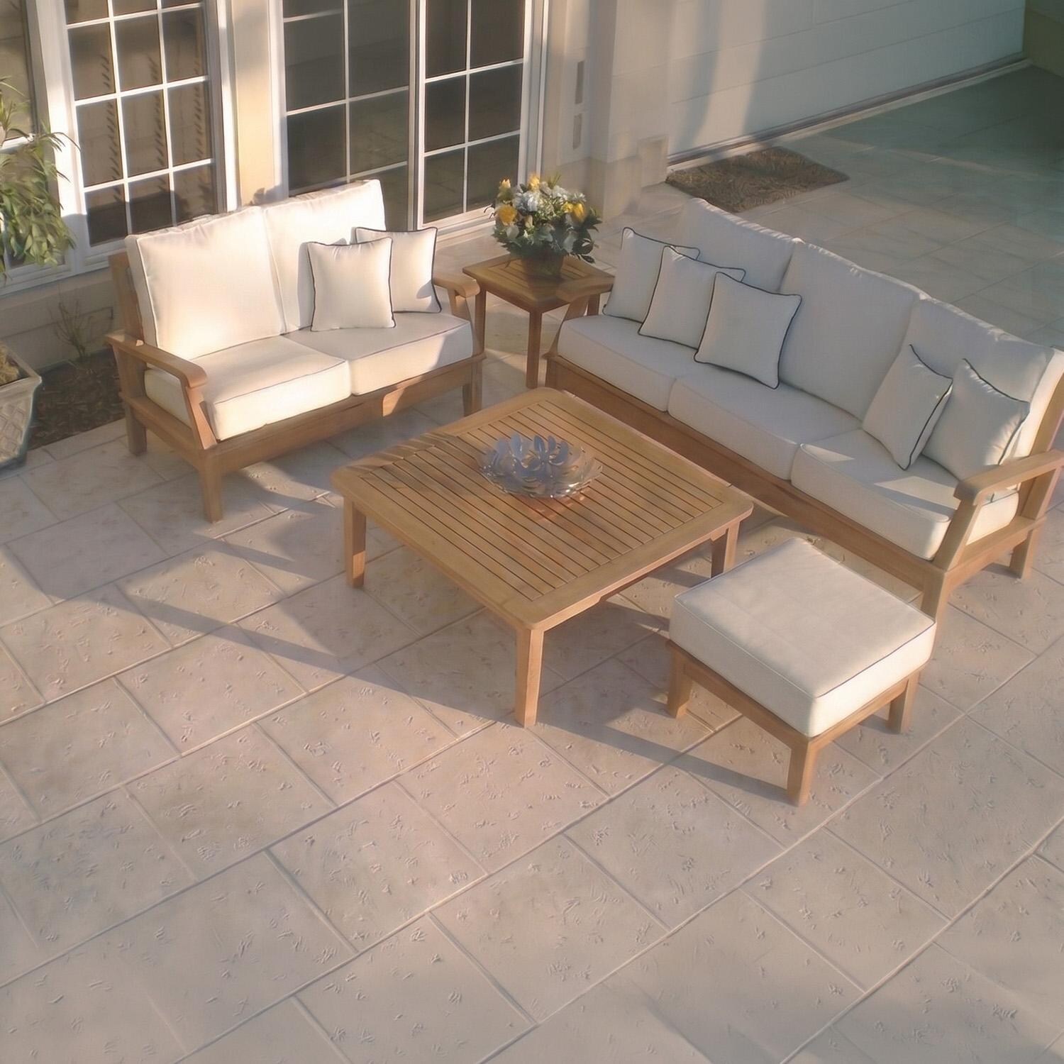 Royal Teak Collection Miami 5 Pc Teak Seating Set w/ Square Coffee Table in Canvas Natural - Set - Lifestyle thumbnail