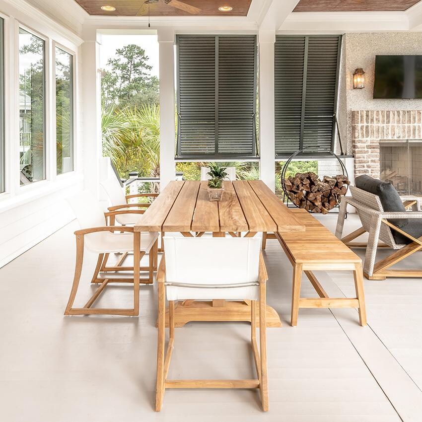 Teak + Table Capri 4-Foot Backless Bench - Head of Table - Lifestyle thumbnail