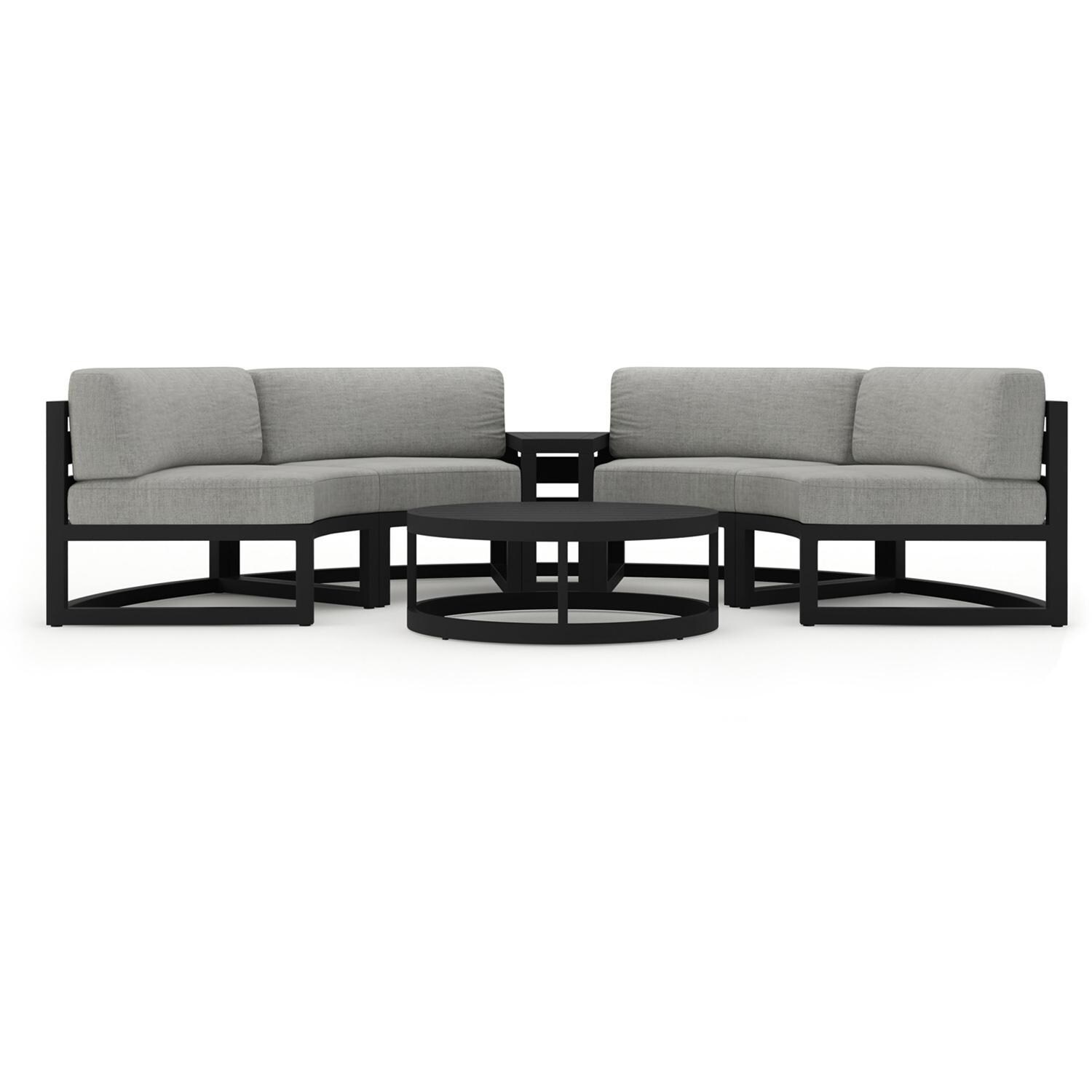 Lakeview MSTYCV-BK-4CSEC-CS Misty Cove 4 Pc Aluminum Curve Sectional Set in Black w/Coffee Table & Cast Silver Cushions by Lakeview Outdoor Designs - Set - White Background thumbnail
