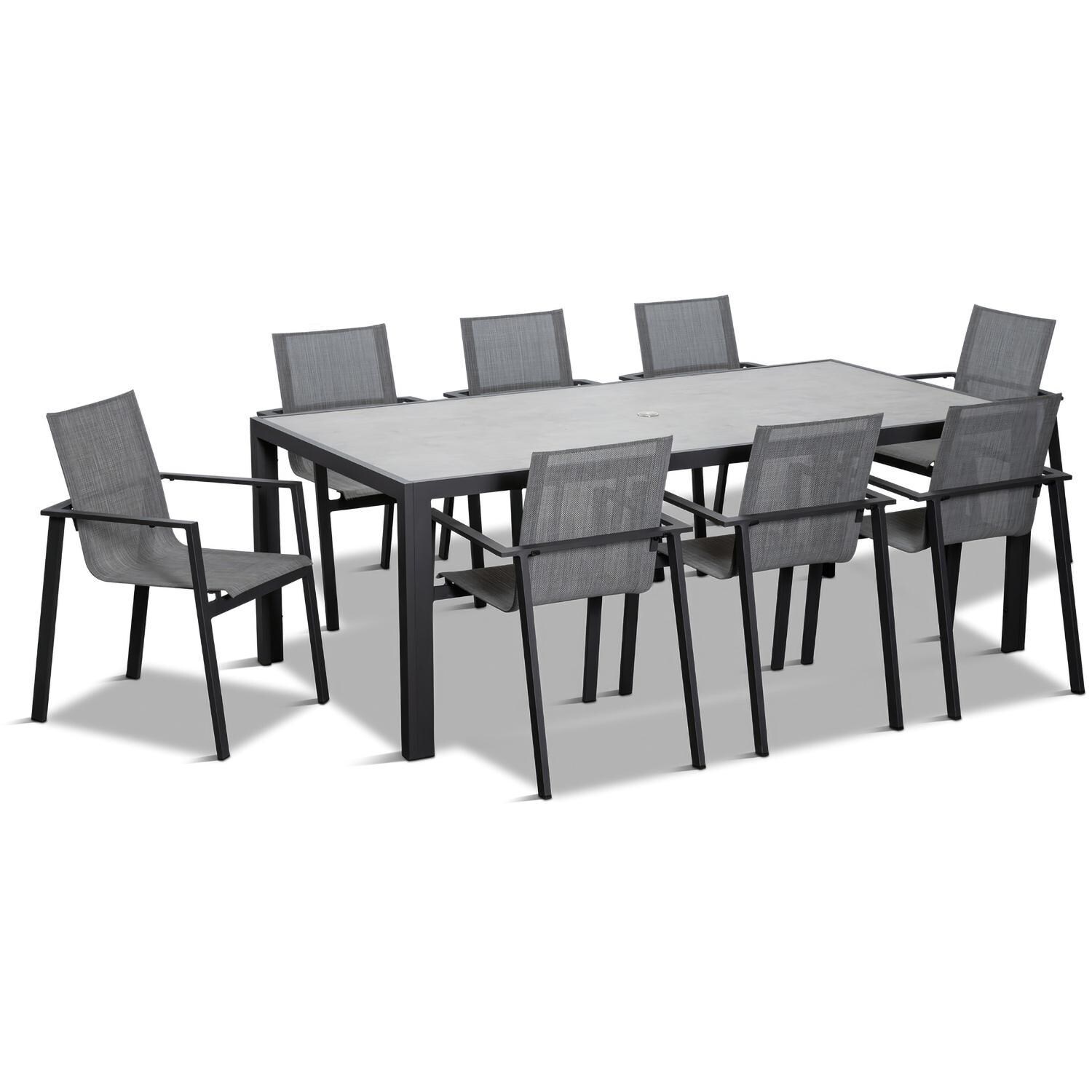 Spring Bay 9 Piece Dining Set in Slate - Angled View - White Background thumbnail