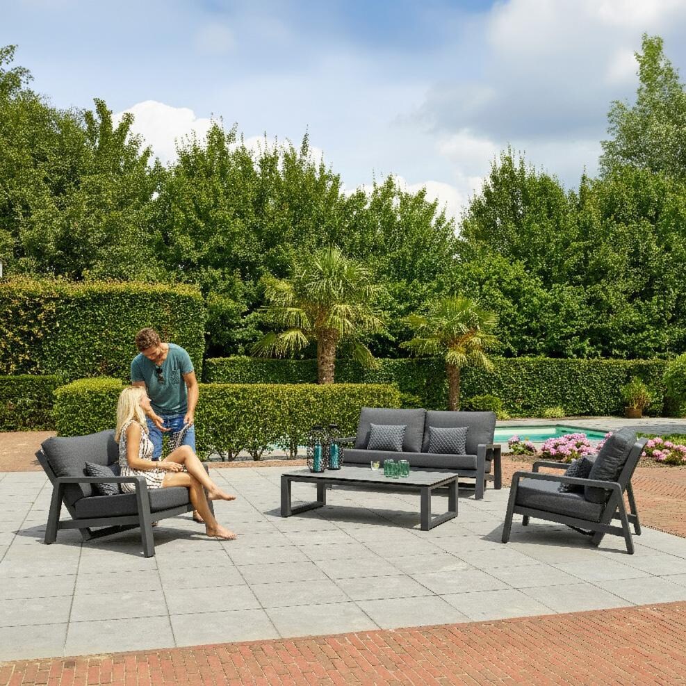 Boston Select 4 Pc Aluminum Reclining Lounge Set By KETTLER - Back Patio - Side View - Lifestyle thumbnail