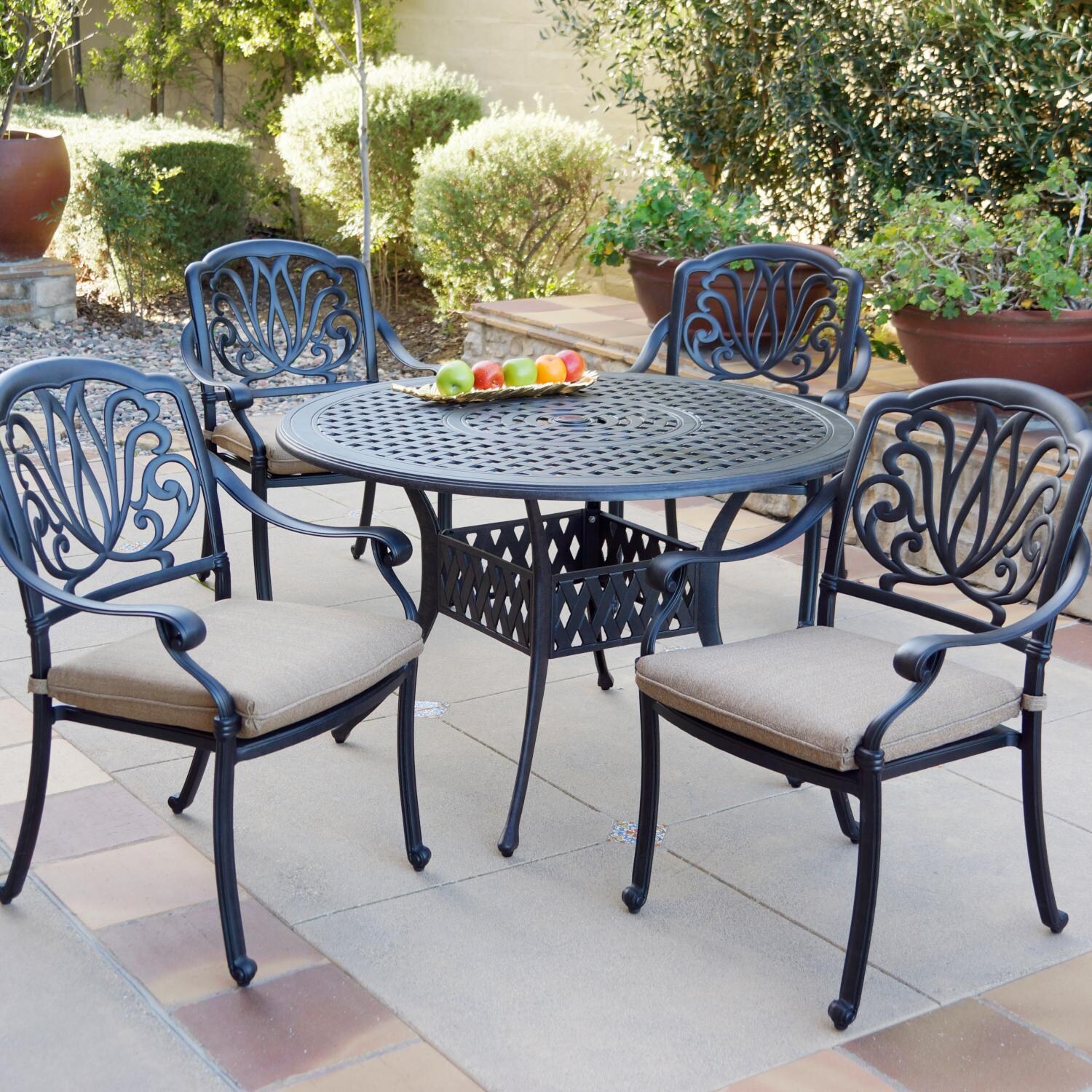 Elisabeth 5 Pc Cast Aluminum Dining Set w/ 47 Inch Table in Antique Bronze/Sesame by Darlee