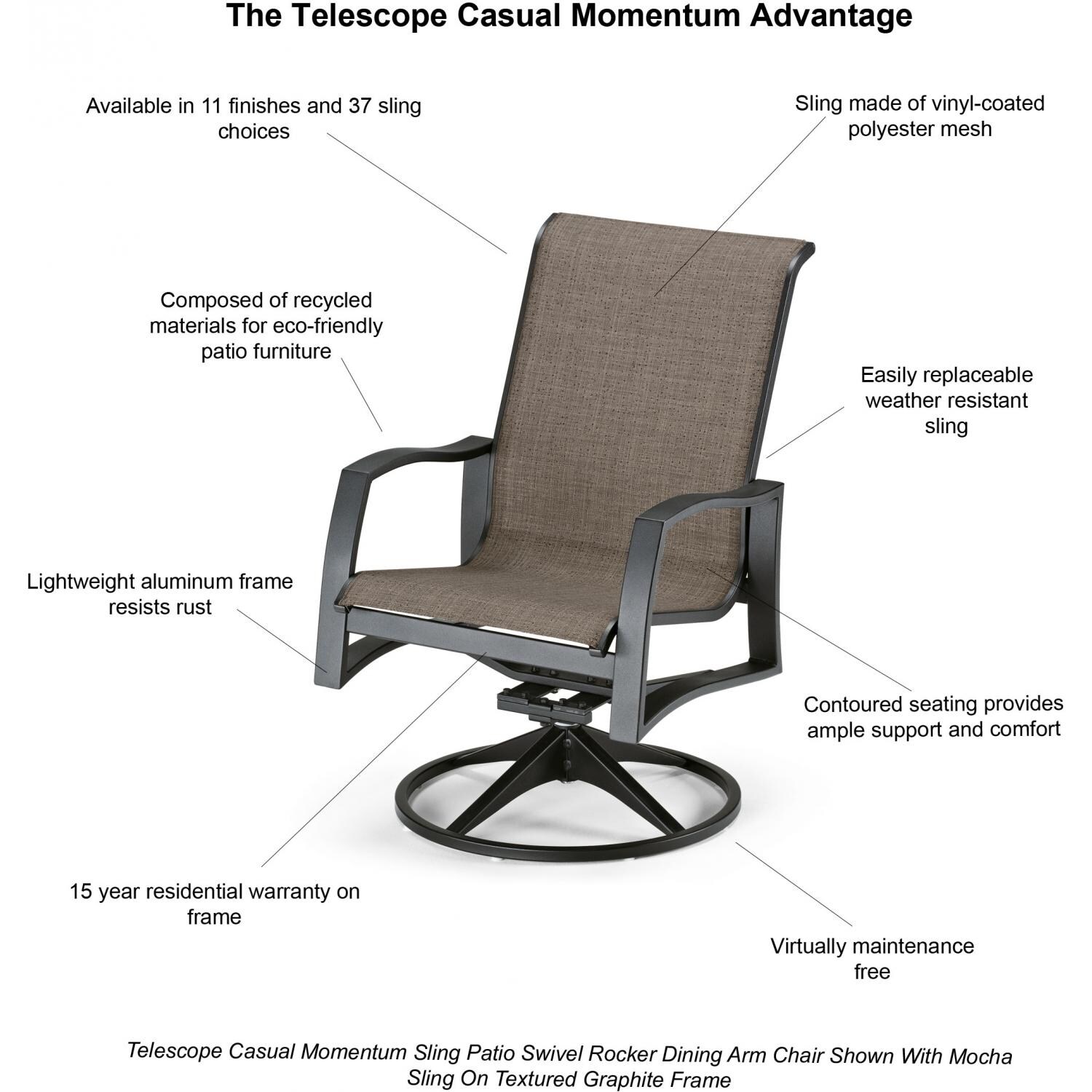 Telescope Casual Momentum Sling Patio Swivel Rocker Dining Arm Chair