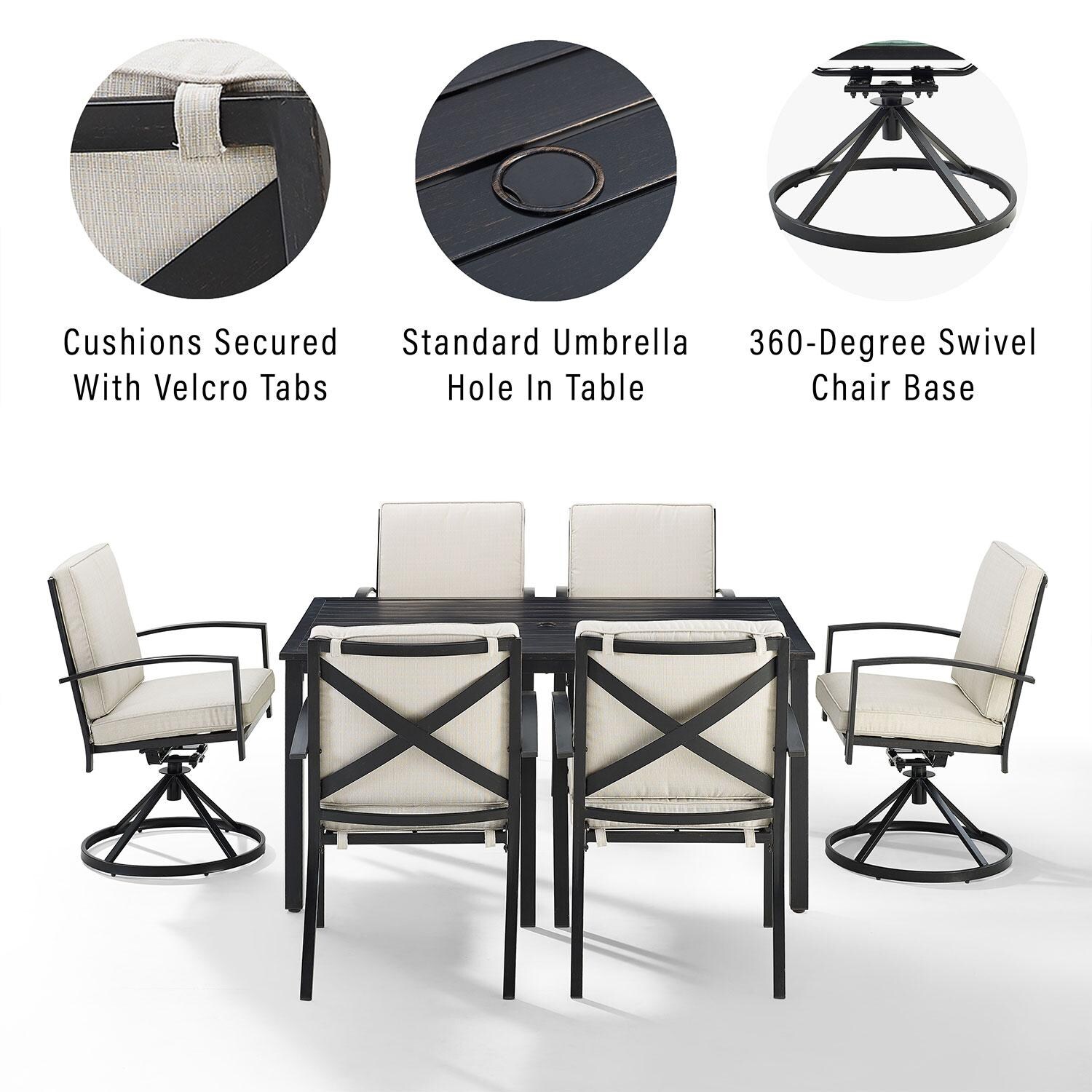 Ultimate Patio UP-82256BZ-OL 7Pc Outdoor Dining Set in Oatmeal W/ Dining Chairs & Swivel Chairs - Features - Diagram thumbnail