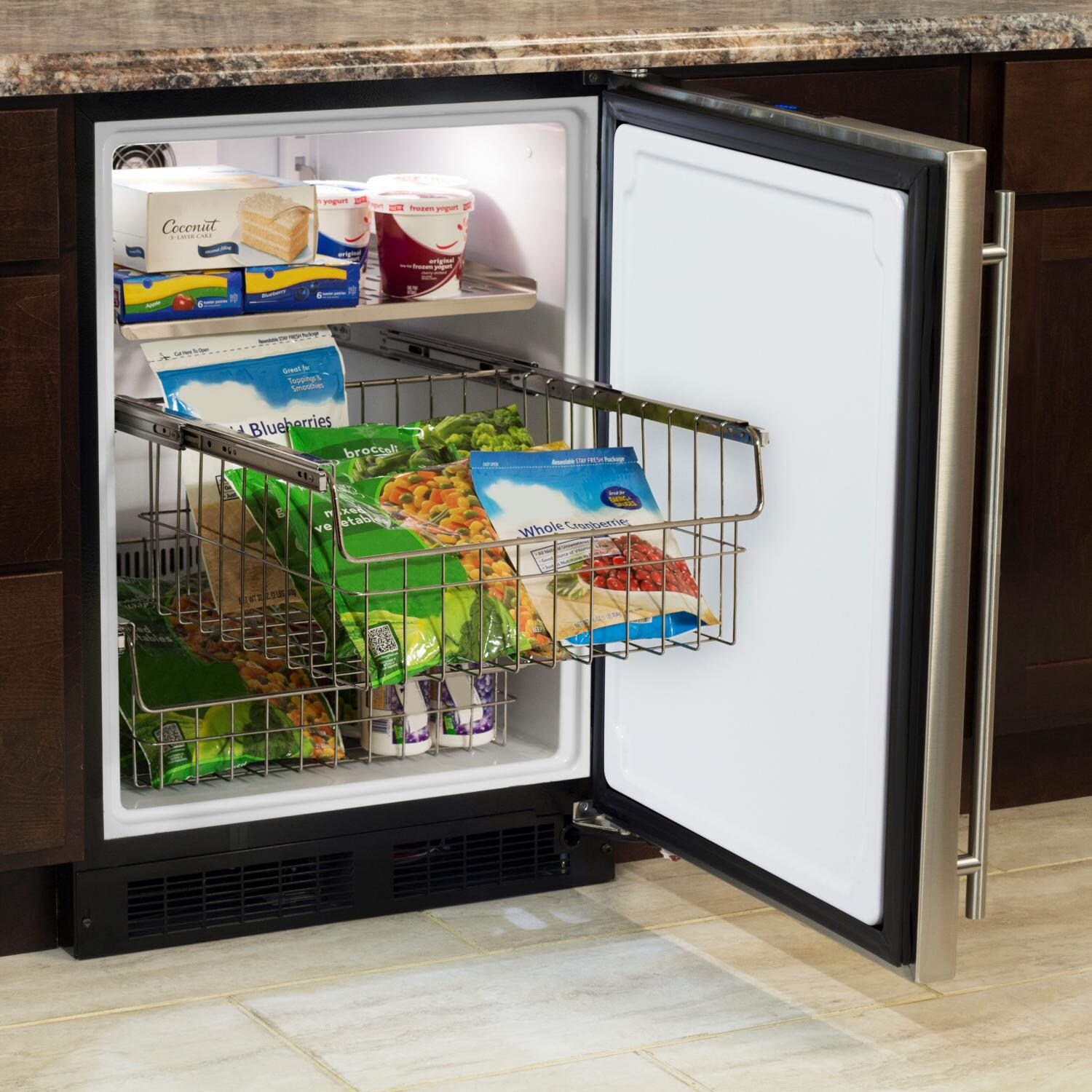 Marvel 24-Inch 4.7 Cu. Ft. Right Hinge Built-In Freezer - Stainless Steel - Drawer Open thumbnail