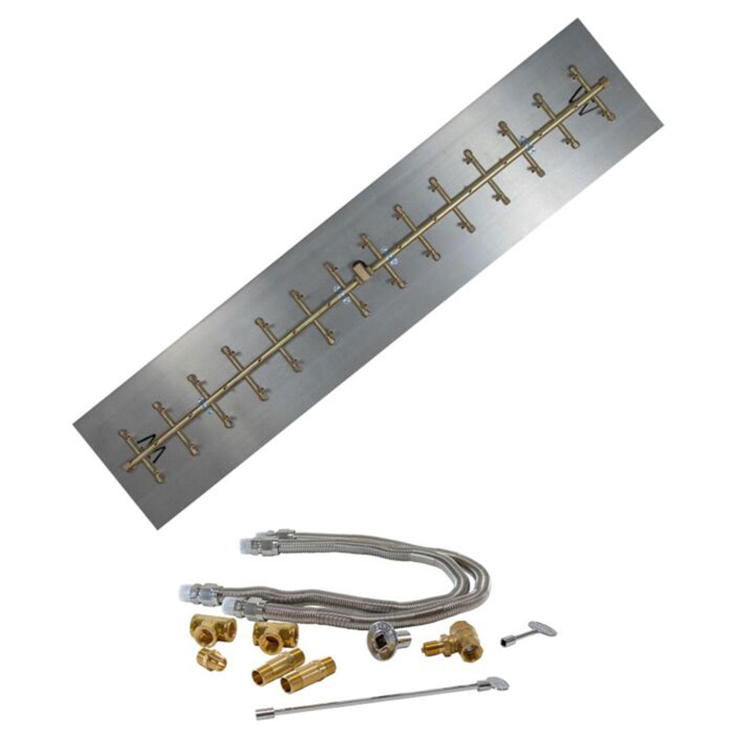 Warming Trends 62 1/2 X 7 Tree-Style Brass Burner w/ 66 X 14-in Plate & Double Flex Line Kit