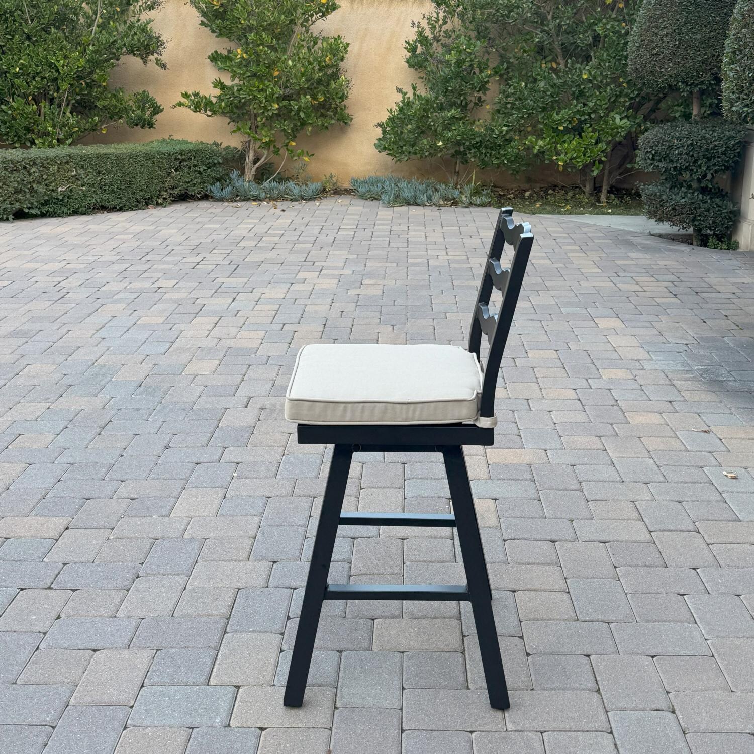 Aspen Aluminum 3 Pc Patio Bar Set w/ 30-in Round Counter Height Bar Table in Beige by Darlee - Bar Stool - Side View - Lifestyle thumbnail