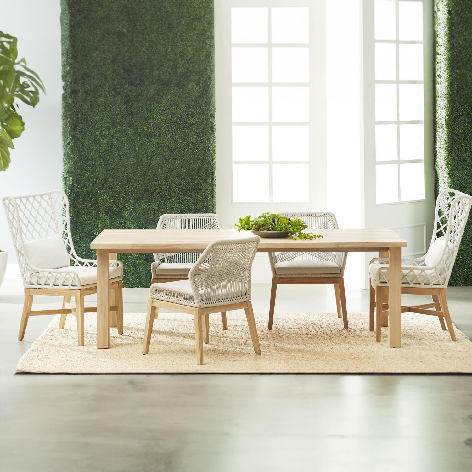 Lakeview Costa Brook 6 Pc Gray Teak Dining Set in White Speckle/Platinum & Smoke Gray (Dining Arm Chair Shown in Taupe & White) - Lifestyle thumbnail