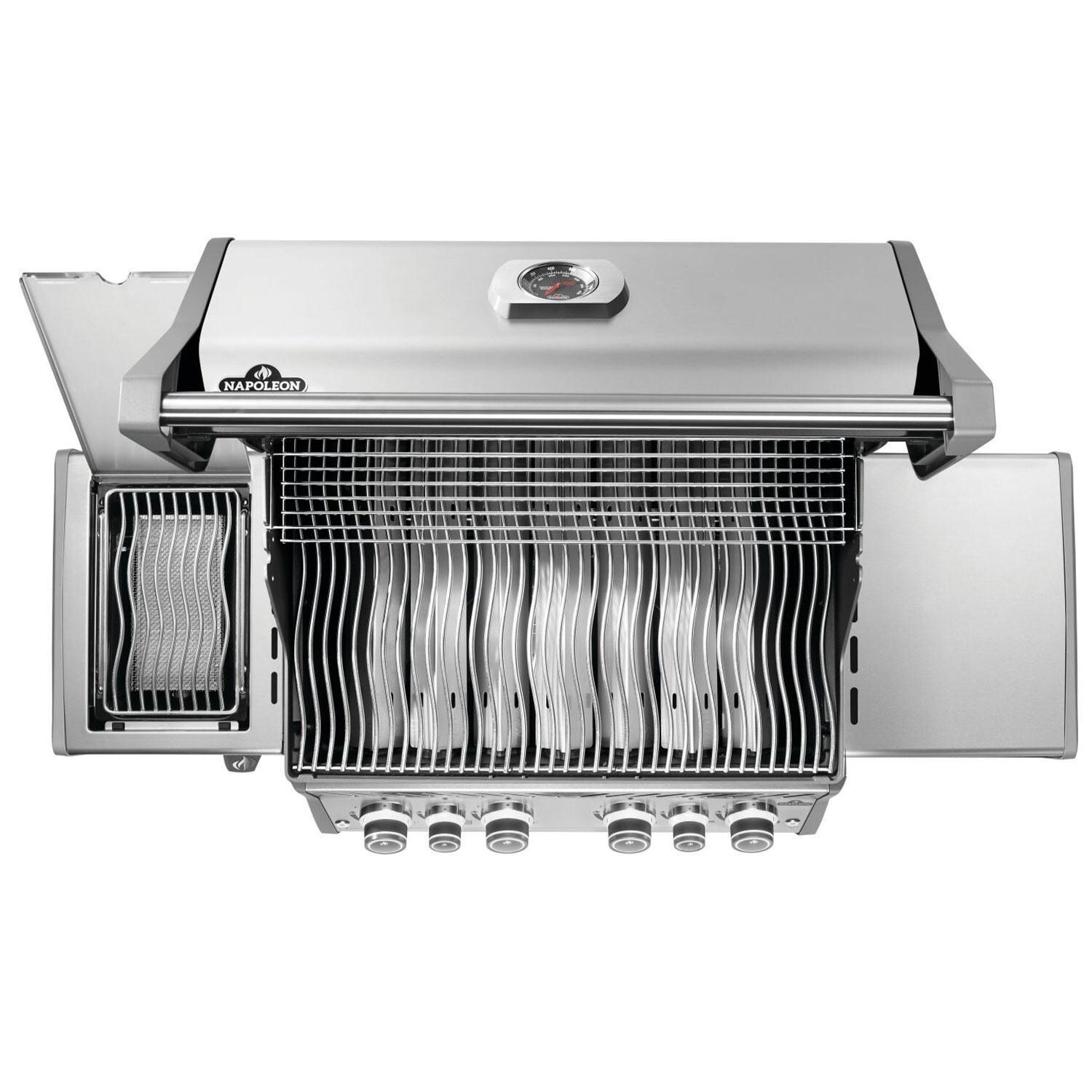 Napoleon RP525SIBPSS-2 Rogue PRO 525 Propane Gas Grill w/ Infrared Side Burner - Stainless Steel - Side Burner Open - White Background thumbnail